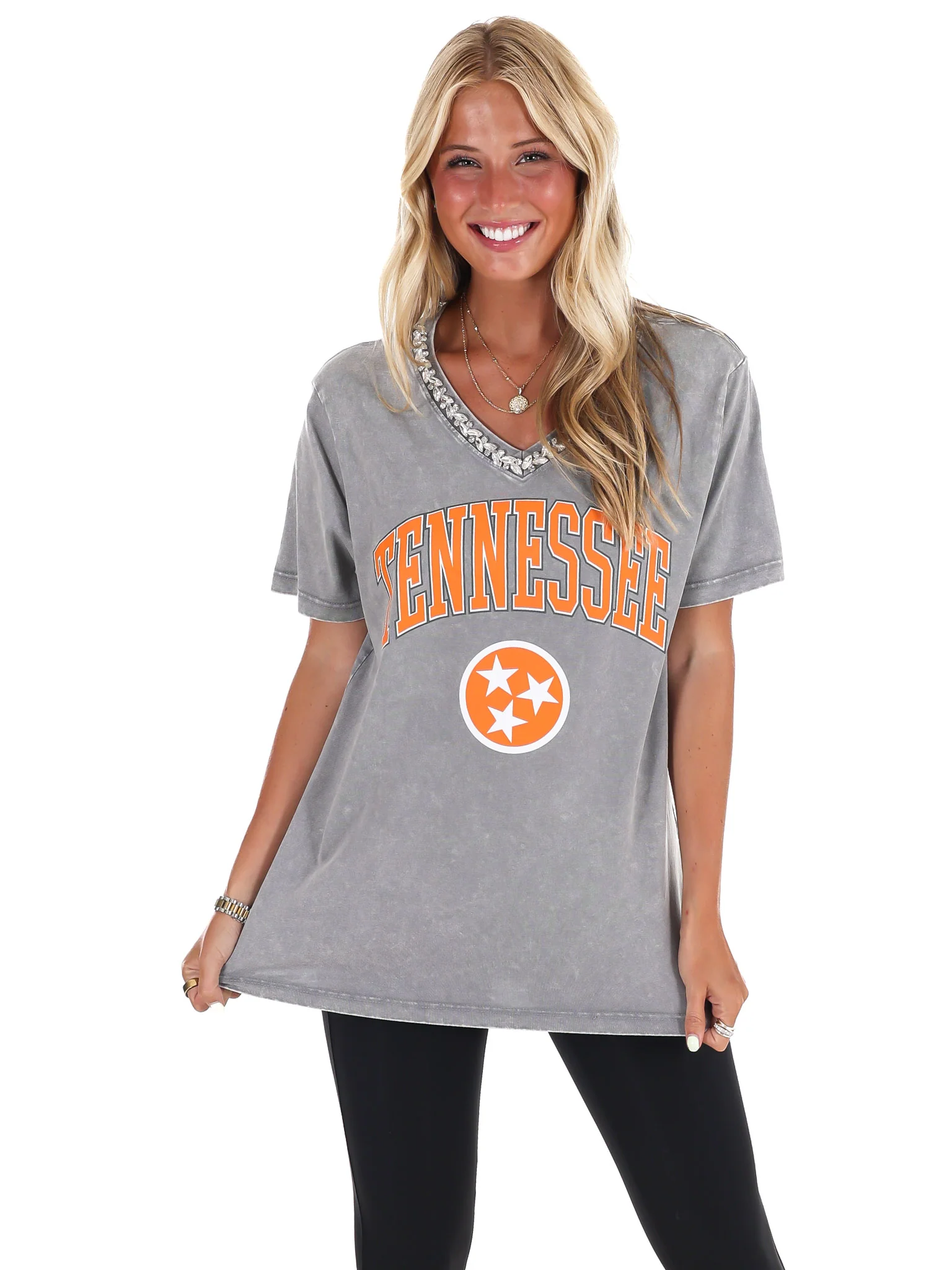 University of Tennessee Jeweled Rhinestone V-Neck Tee - Image 9