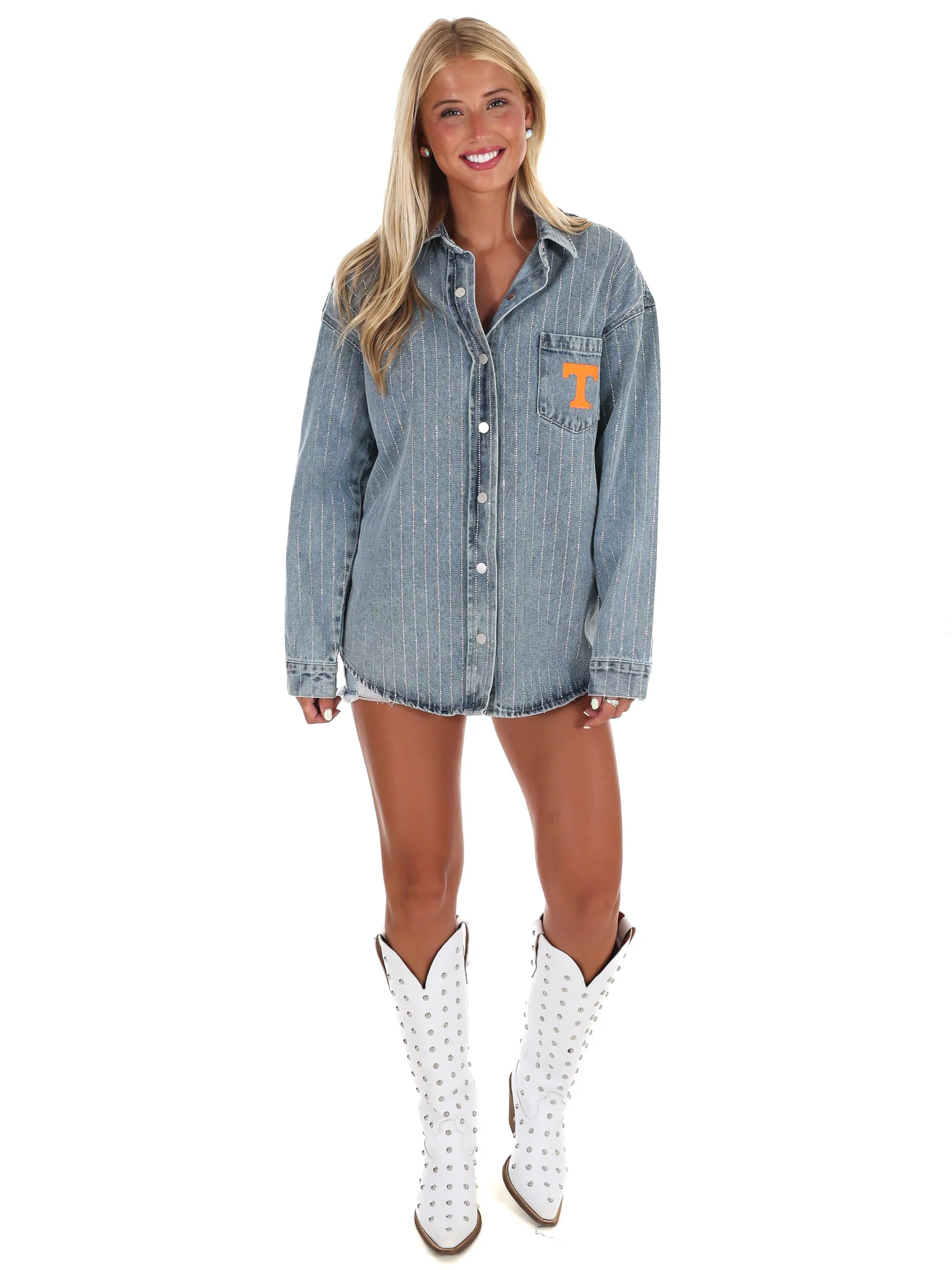 University of Tennessee Rhinestone Denim Overshirt - Image 2