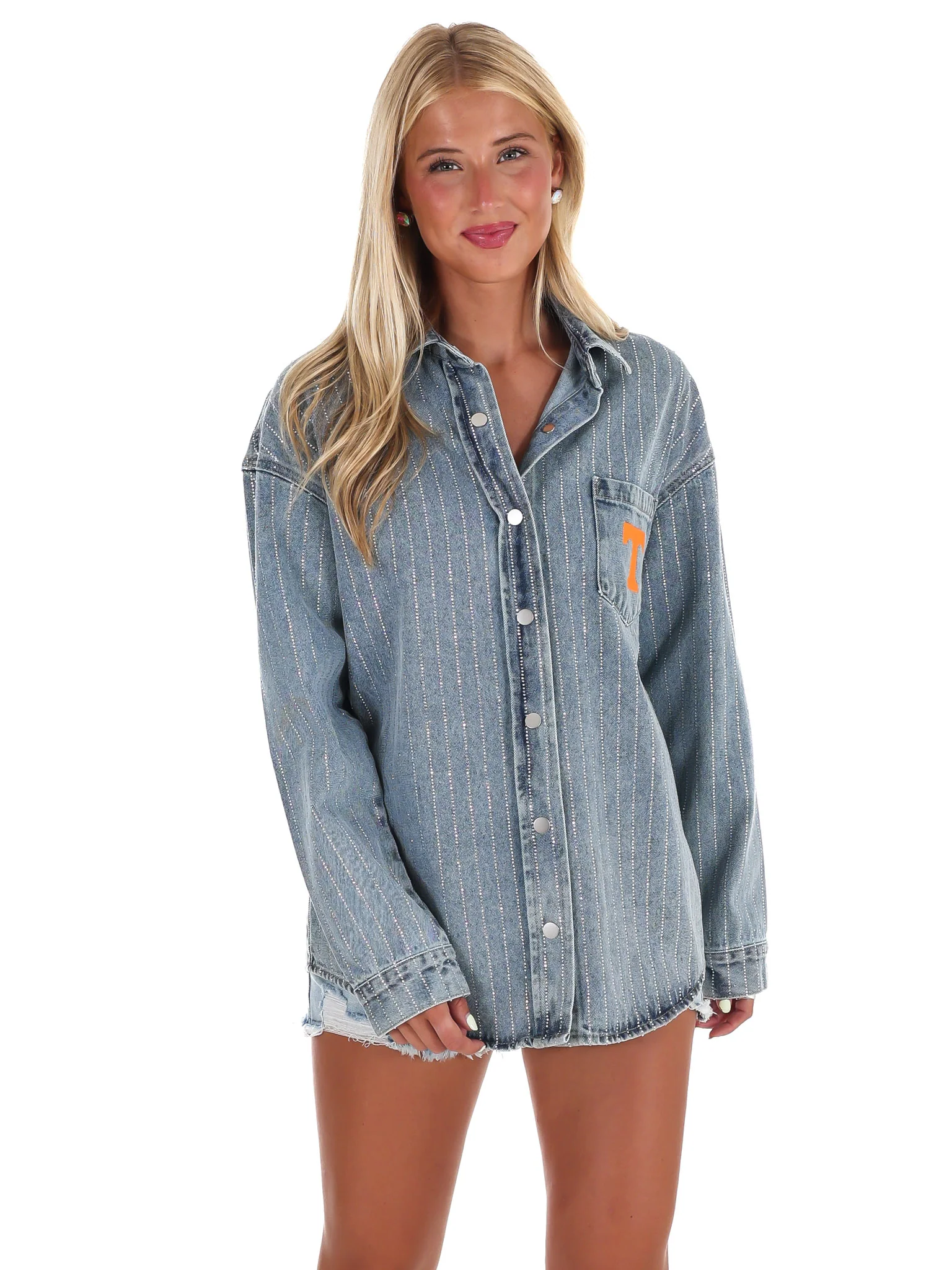 University of Tennessee Rhinestone Denim Overshirt - Image 3