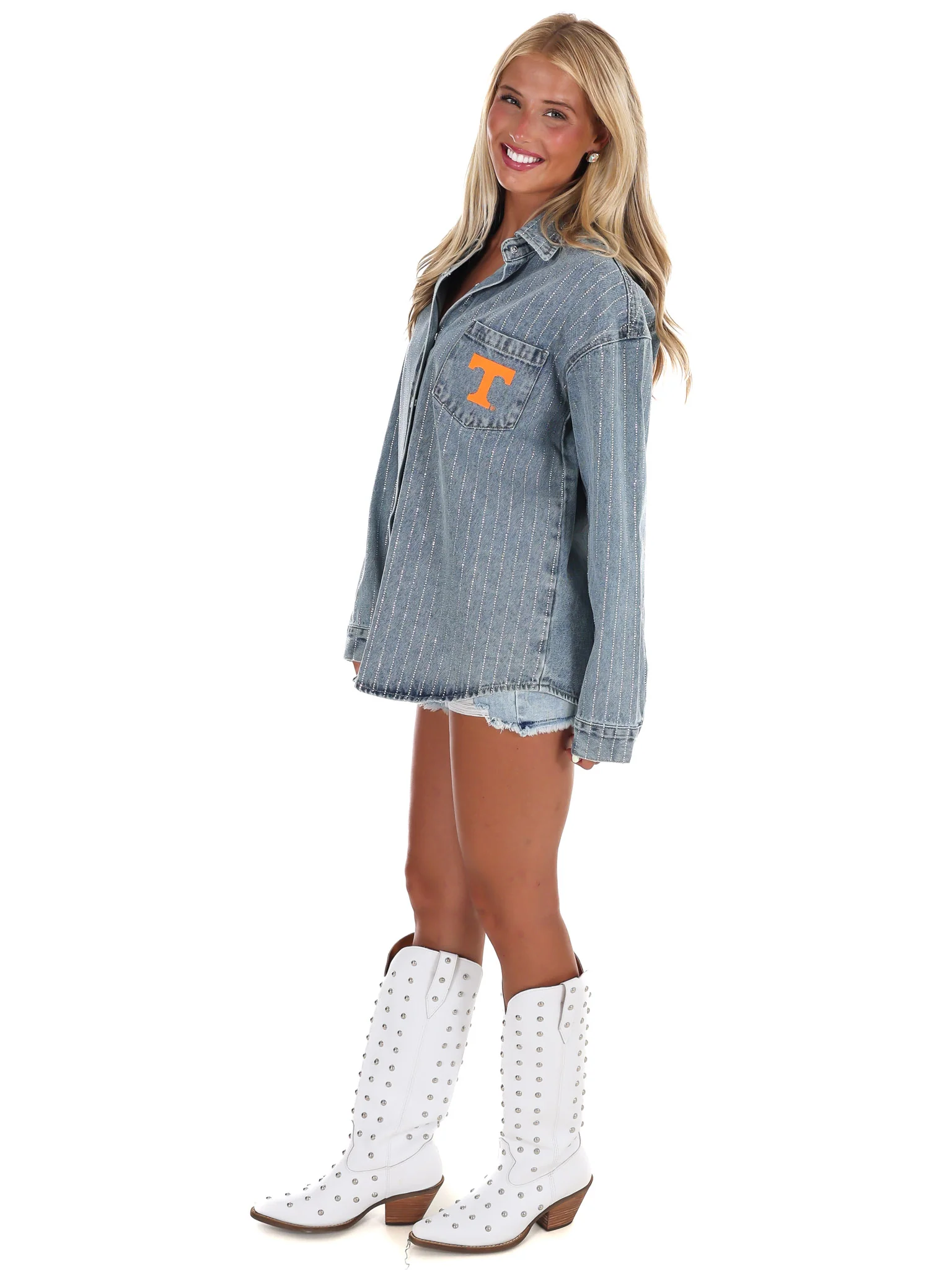 University of Tennessee Rhinestone Denim Overshirt - Image 7