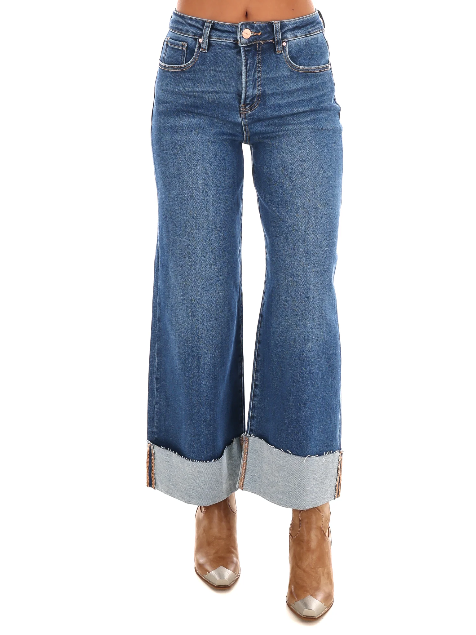 Uptown Fit High Rise Wide Leg Cuffed Jeans - Image 3