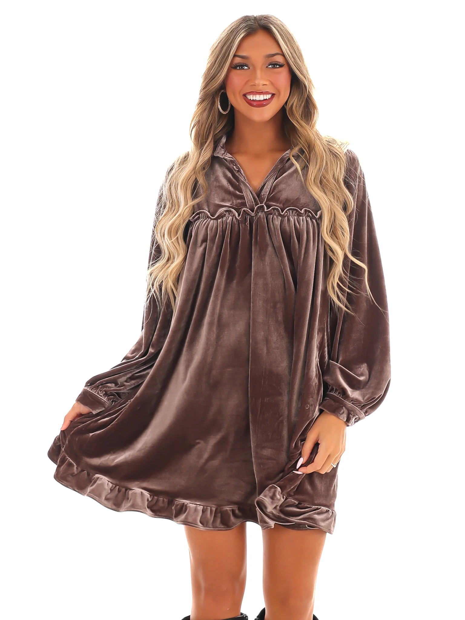 Velvet Kiss Ruffle Mini Dress - Image 10