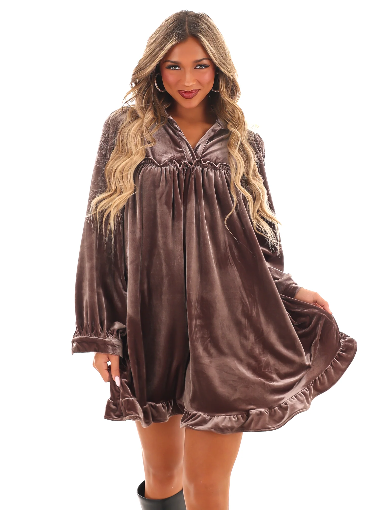 Velvet Kiss Ruffle Mini Dress - Image 12