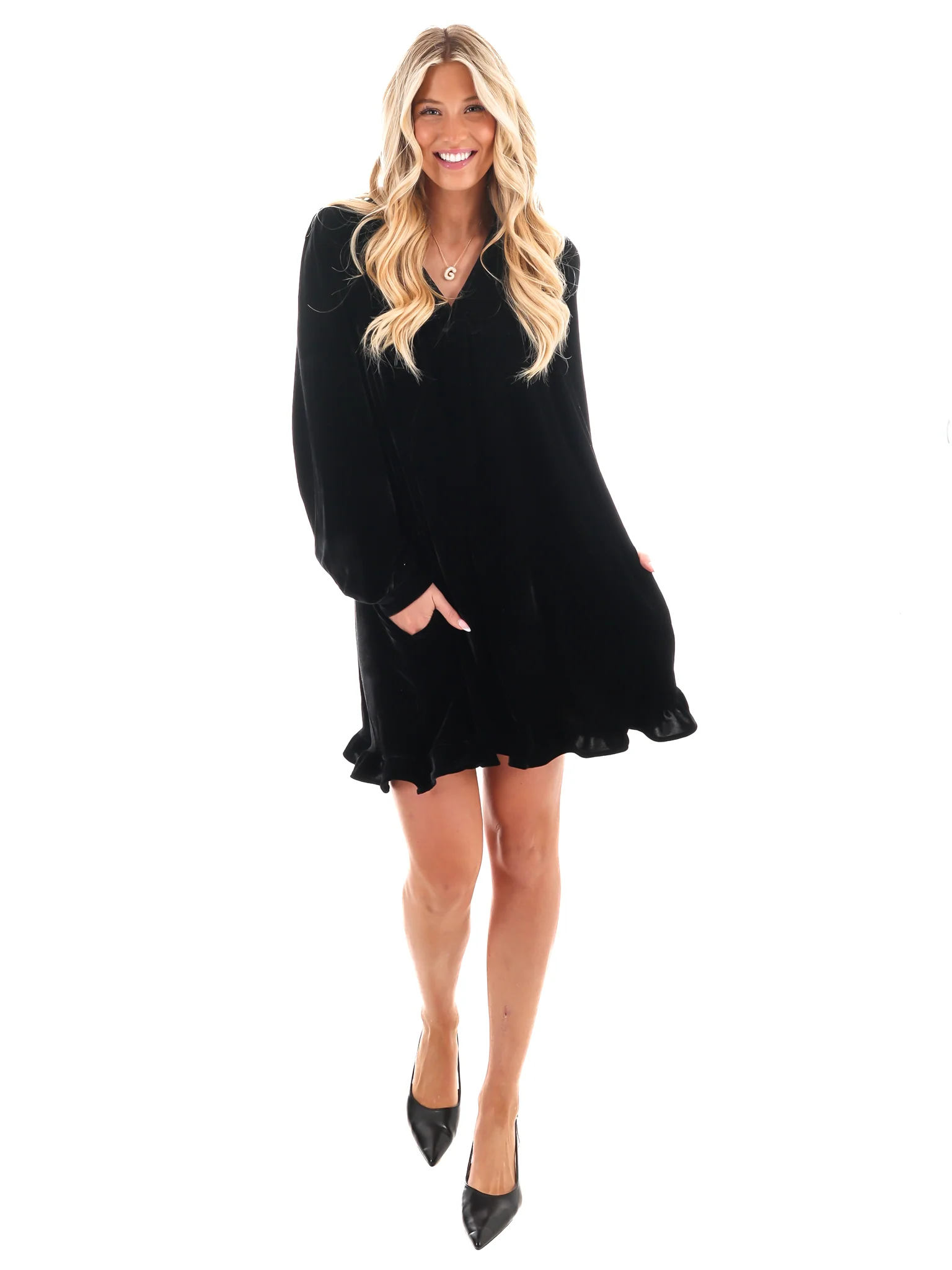 Velvet Kiss Ruffle Mini Dress - Image 6