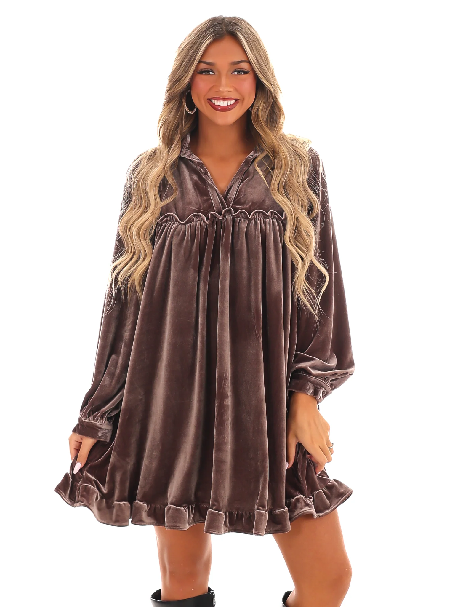 Velvet Kiss Ruffle Mini Dress - Image 8