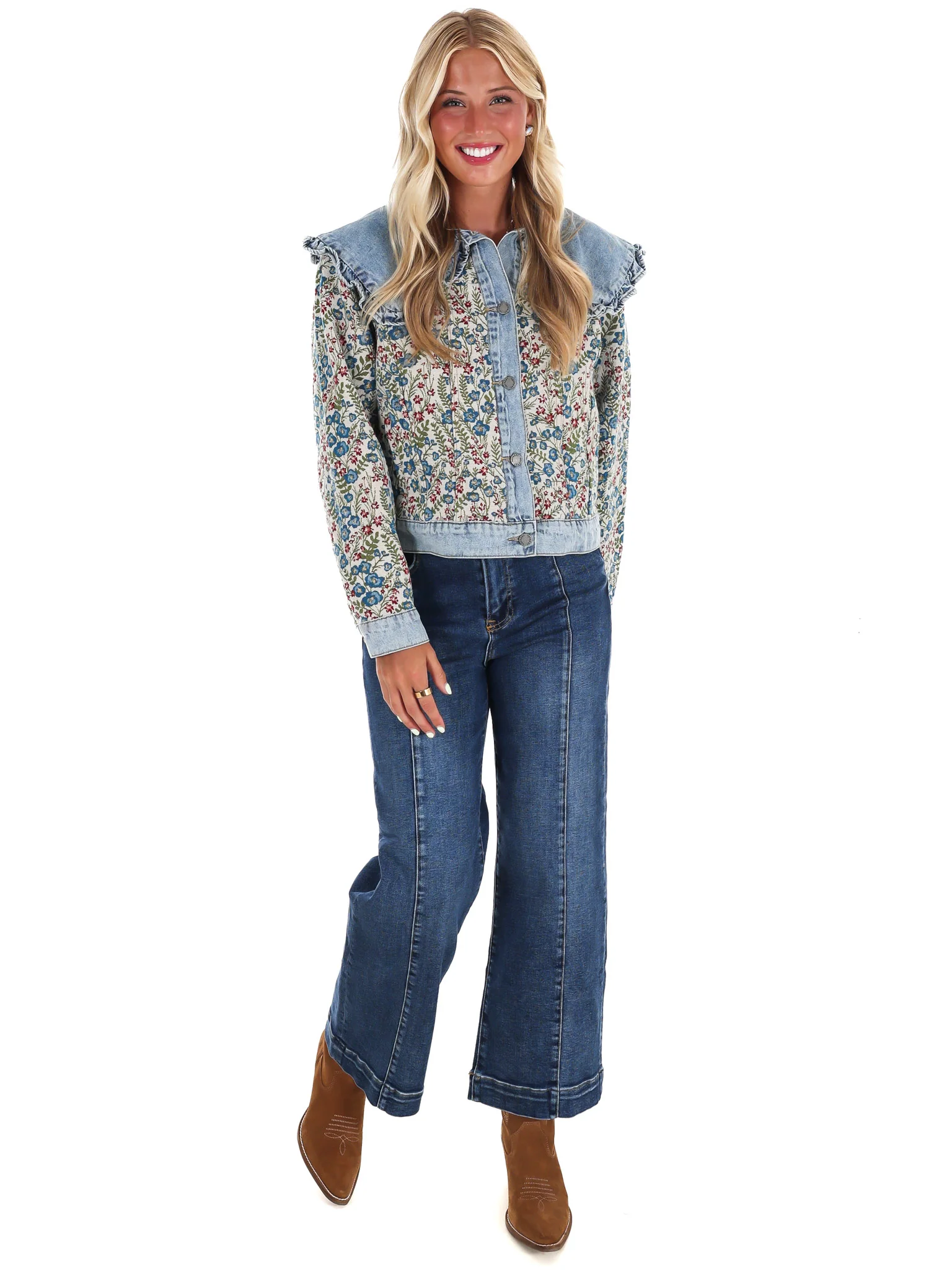 Vintage Finds Floral Ruffle Denim Jacket - Image 4