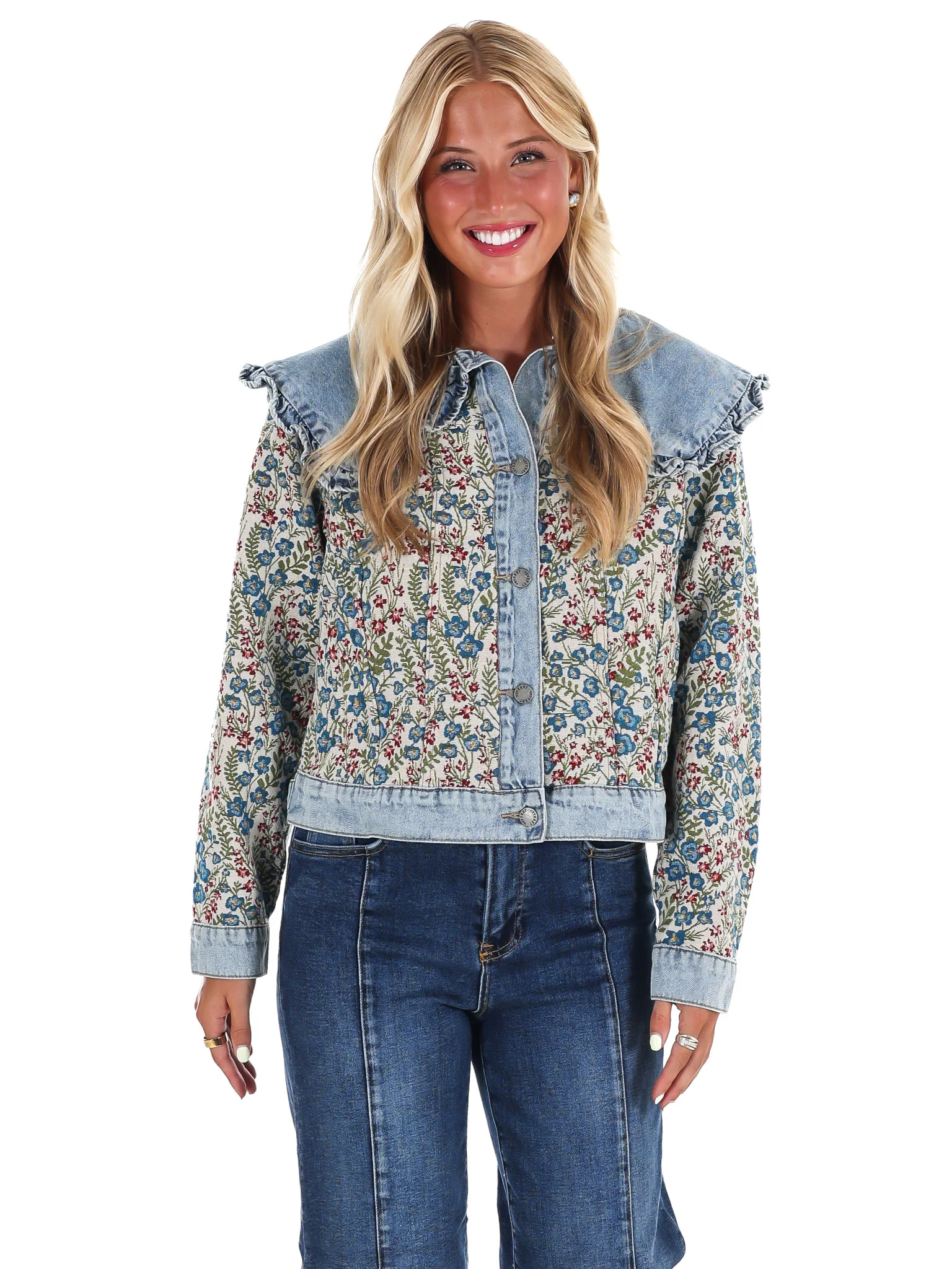 Vintage Finds Floral Ruffle Denim Jacket - Image 5