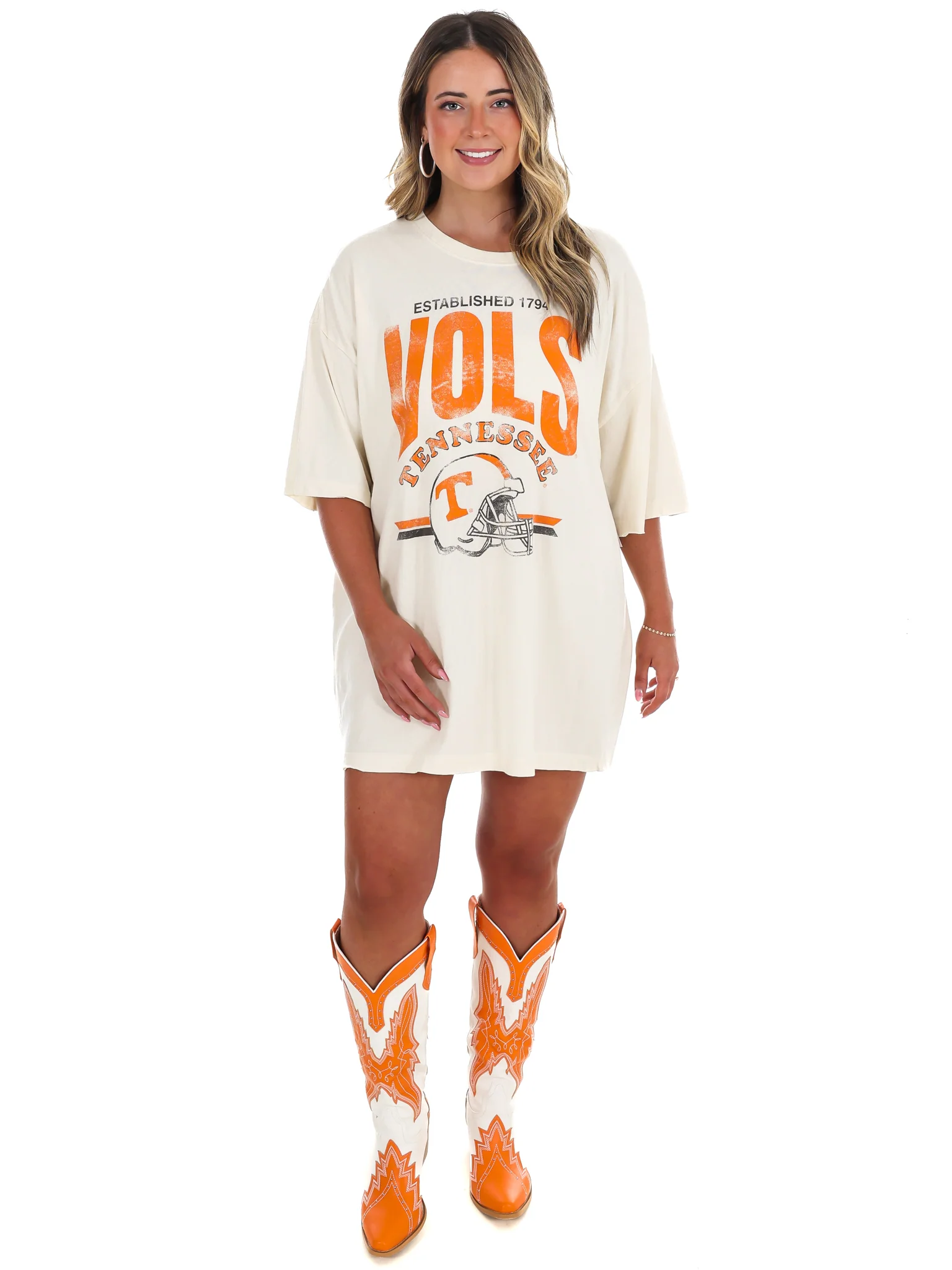 Vols Established Date Helmet Thrifted Oversized Tee - Image 2