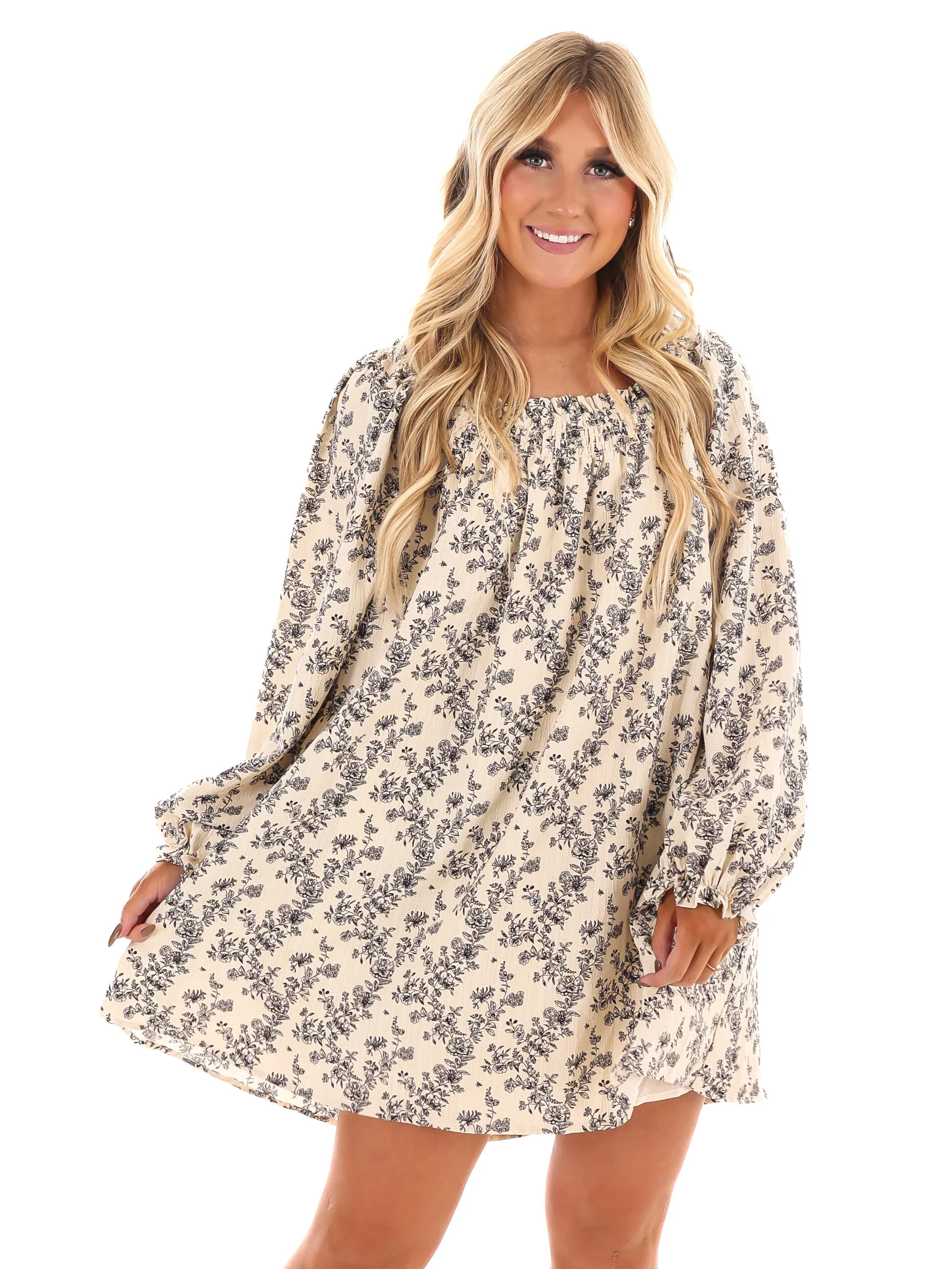 Waffle Bloom Square Neck Mini Dress - Image 3