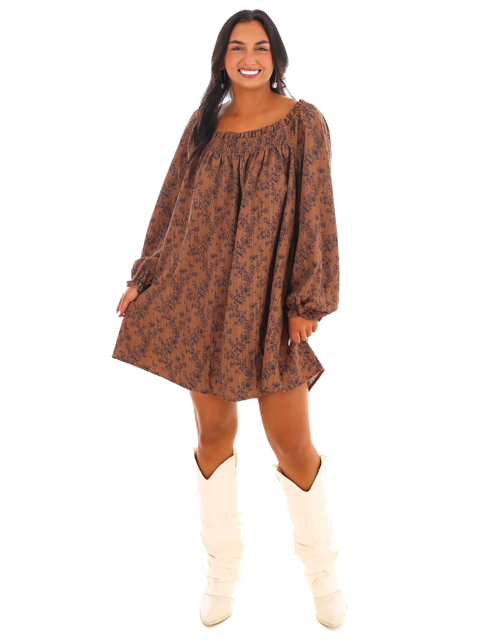 Waffle Bloom Square Neck Mini Dress - Image 9