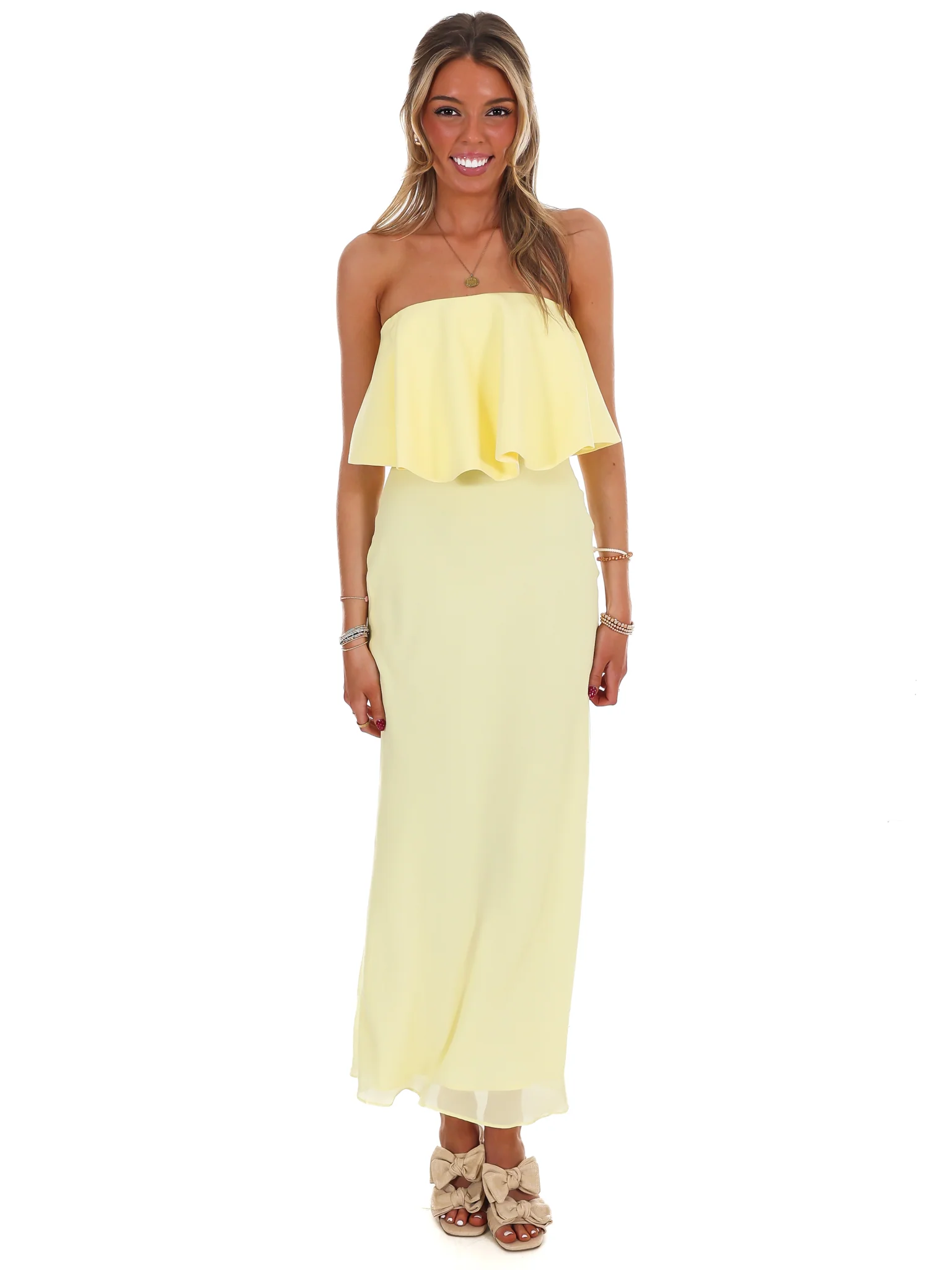Walking On Sunshine Strapless Ruffled Maxi Dress - Image 2