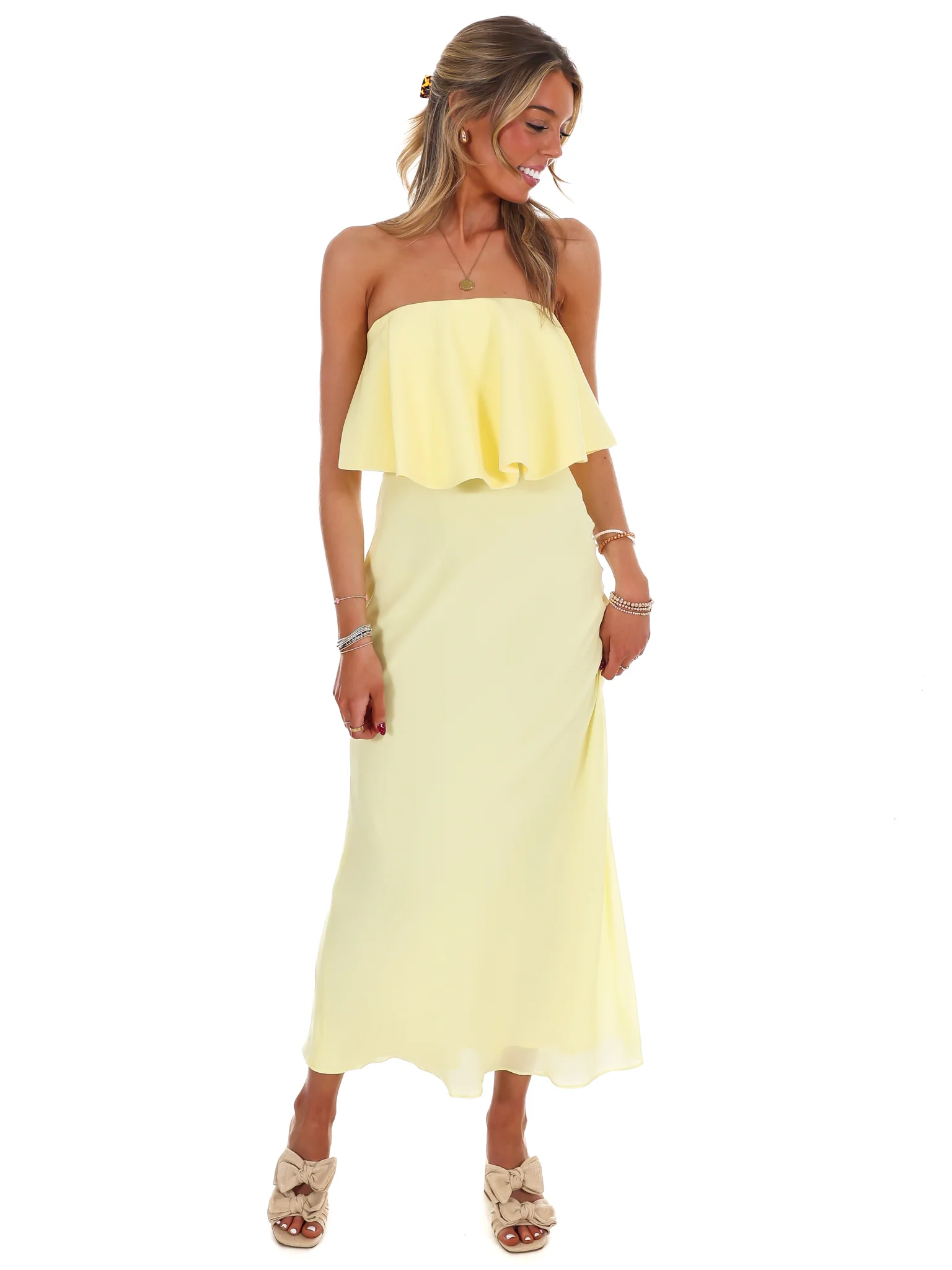 Walking On Sunshine Strapless Ruffled Maxi Dress - Image 3
