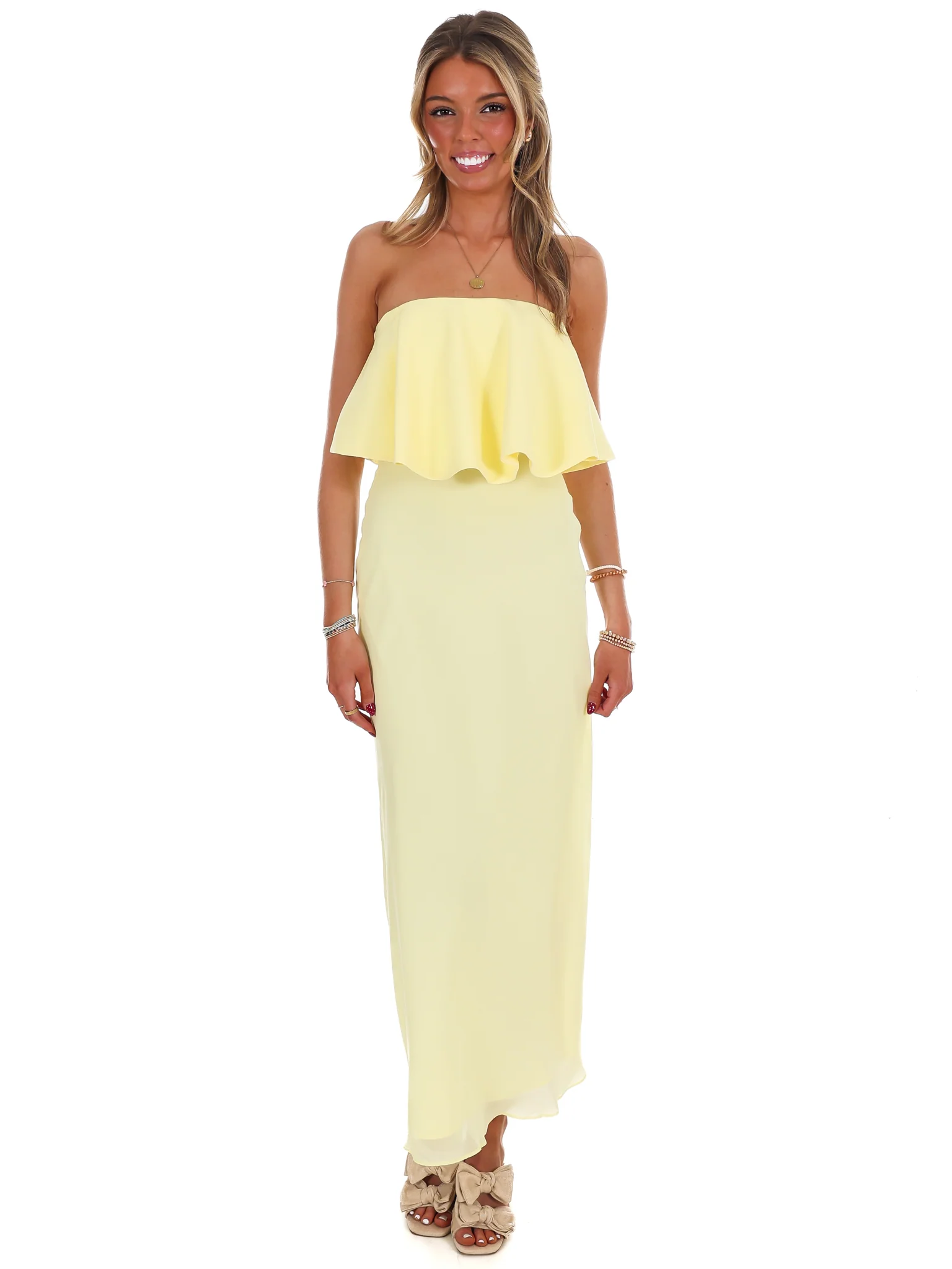 Walking On Sunshine Strapless Ruffled Maxi Dress - Image 4