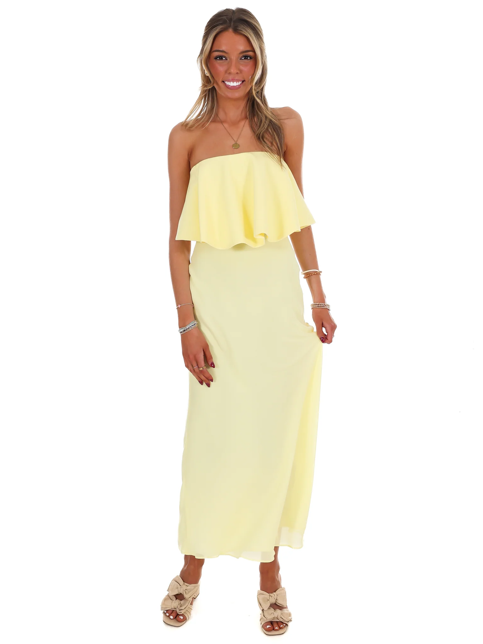 Walking On Sunshine Strapless Ruffled Maxi Dress - Image 5