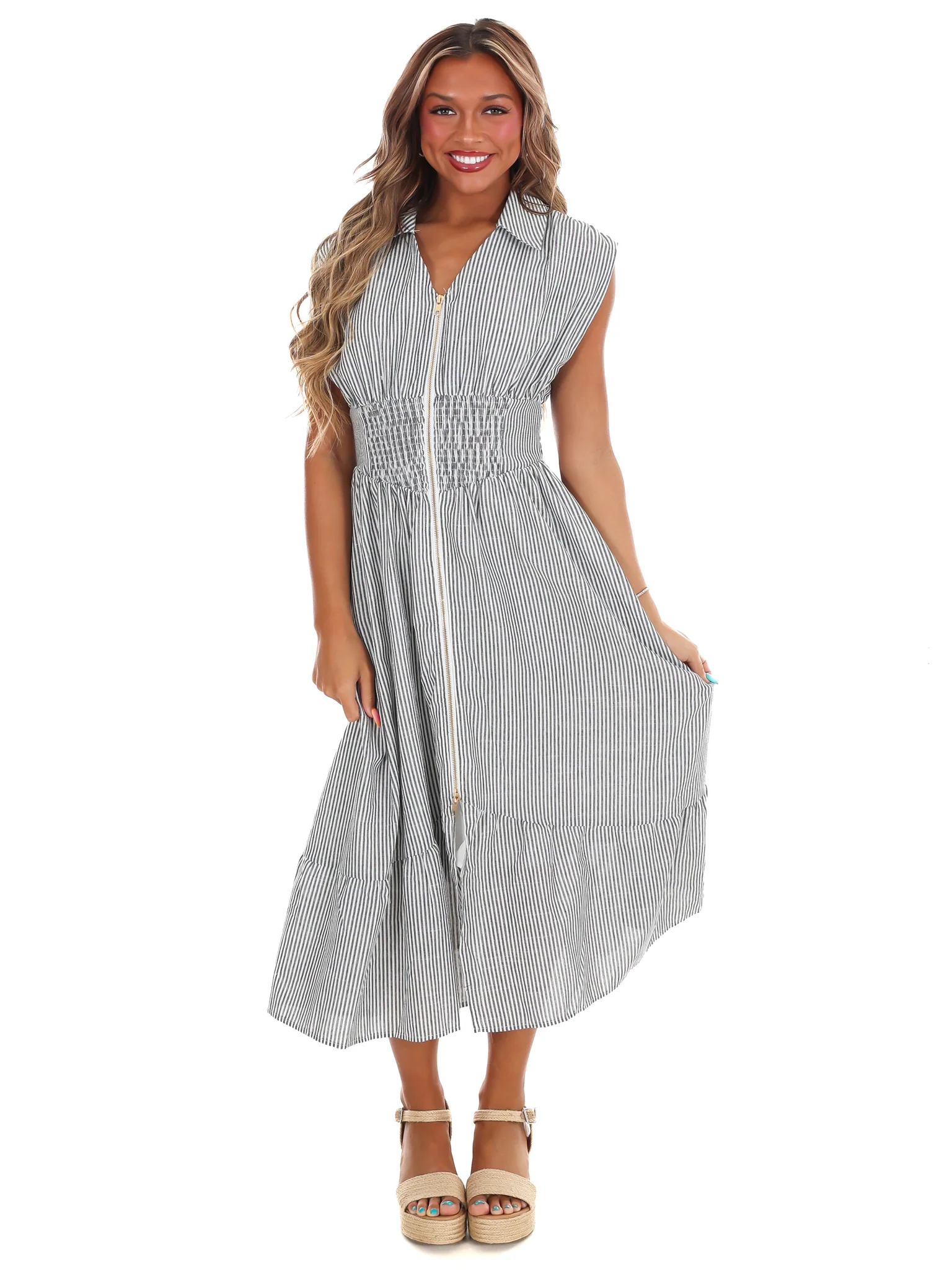Wandering Hearts Stripe Midi Dress