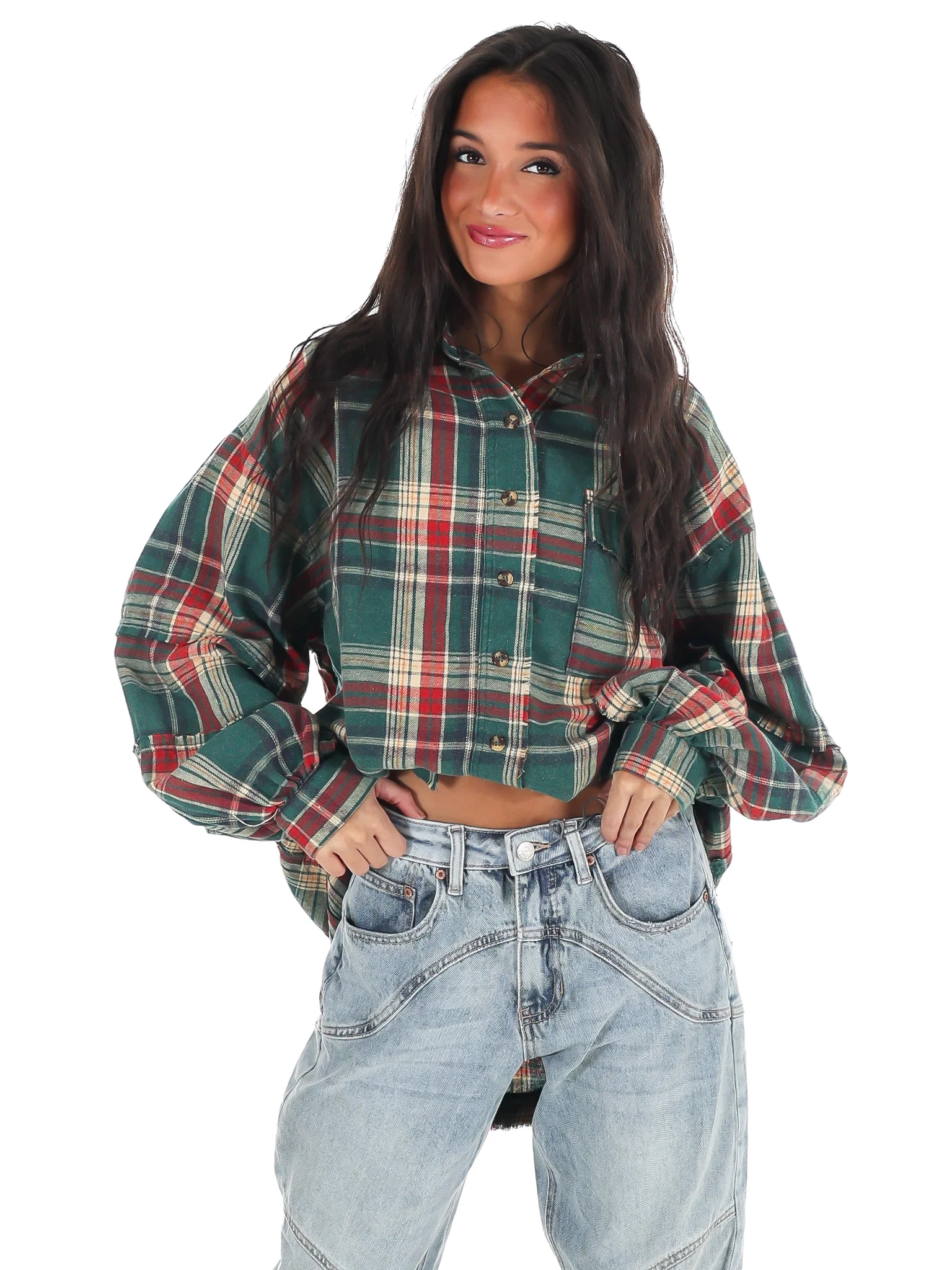 Washed Plaid Tunic Top - Image 11