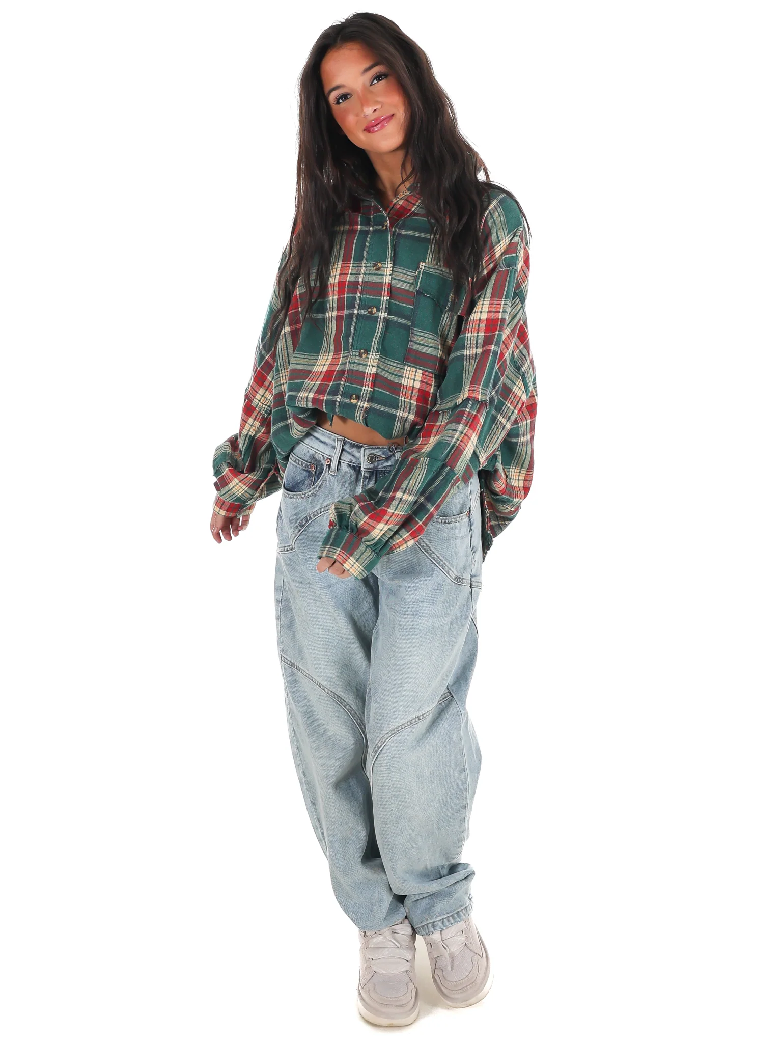 Washed Plaid Tunic Top - Image 13