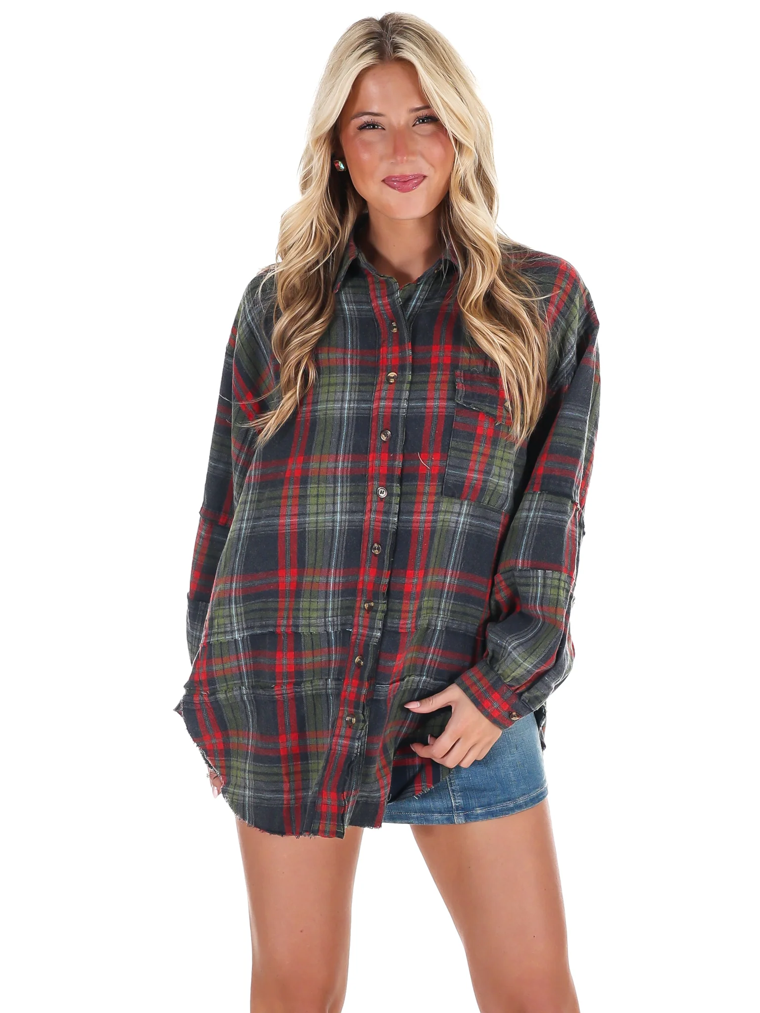 Washed Plaid Tunic Top - Image 15