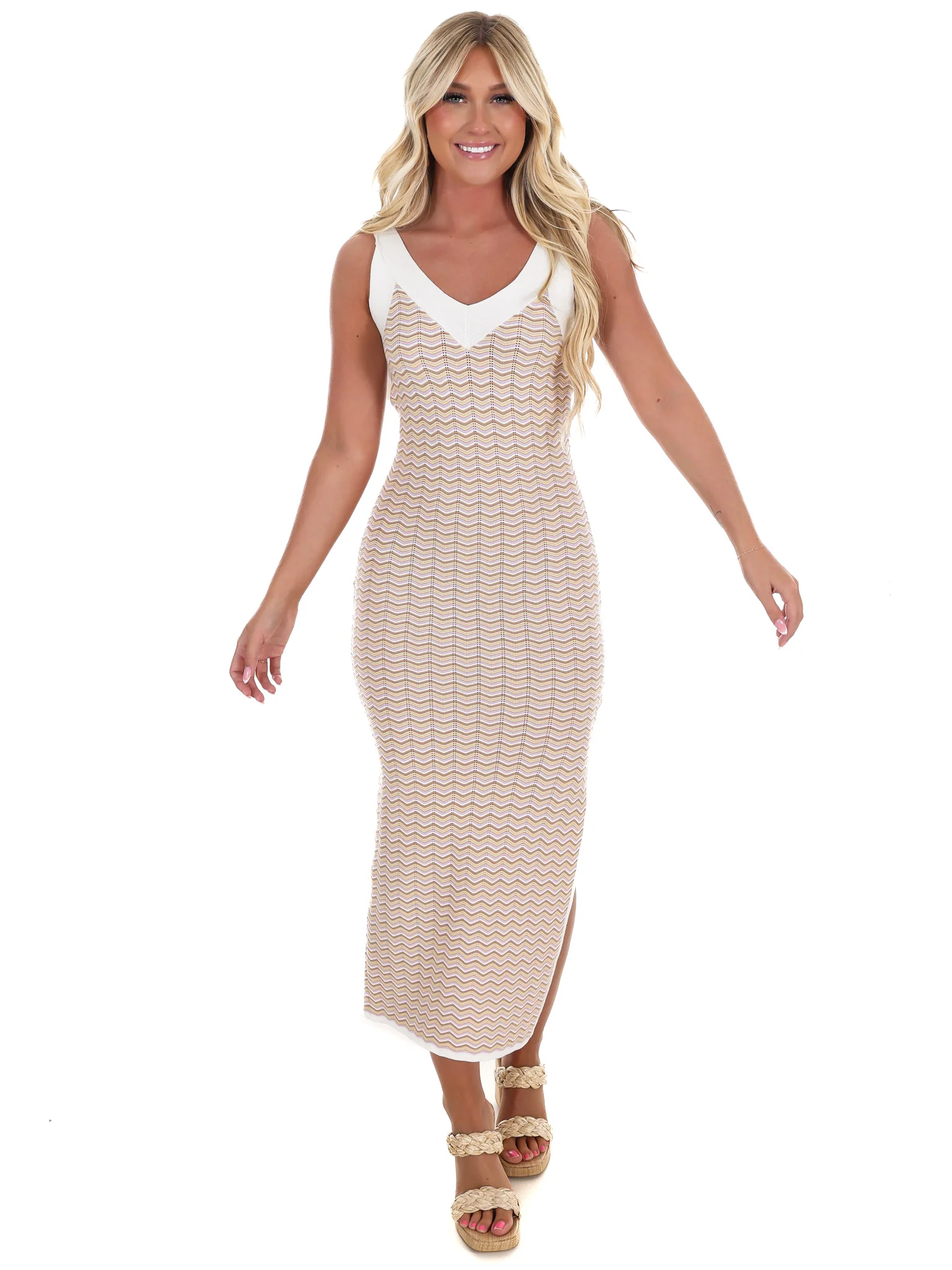 Wave Runner Chevron Bodycon Midi Dress