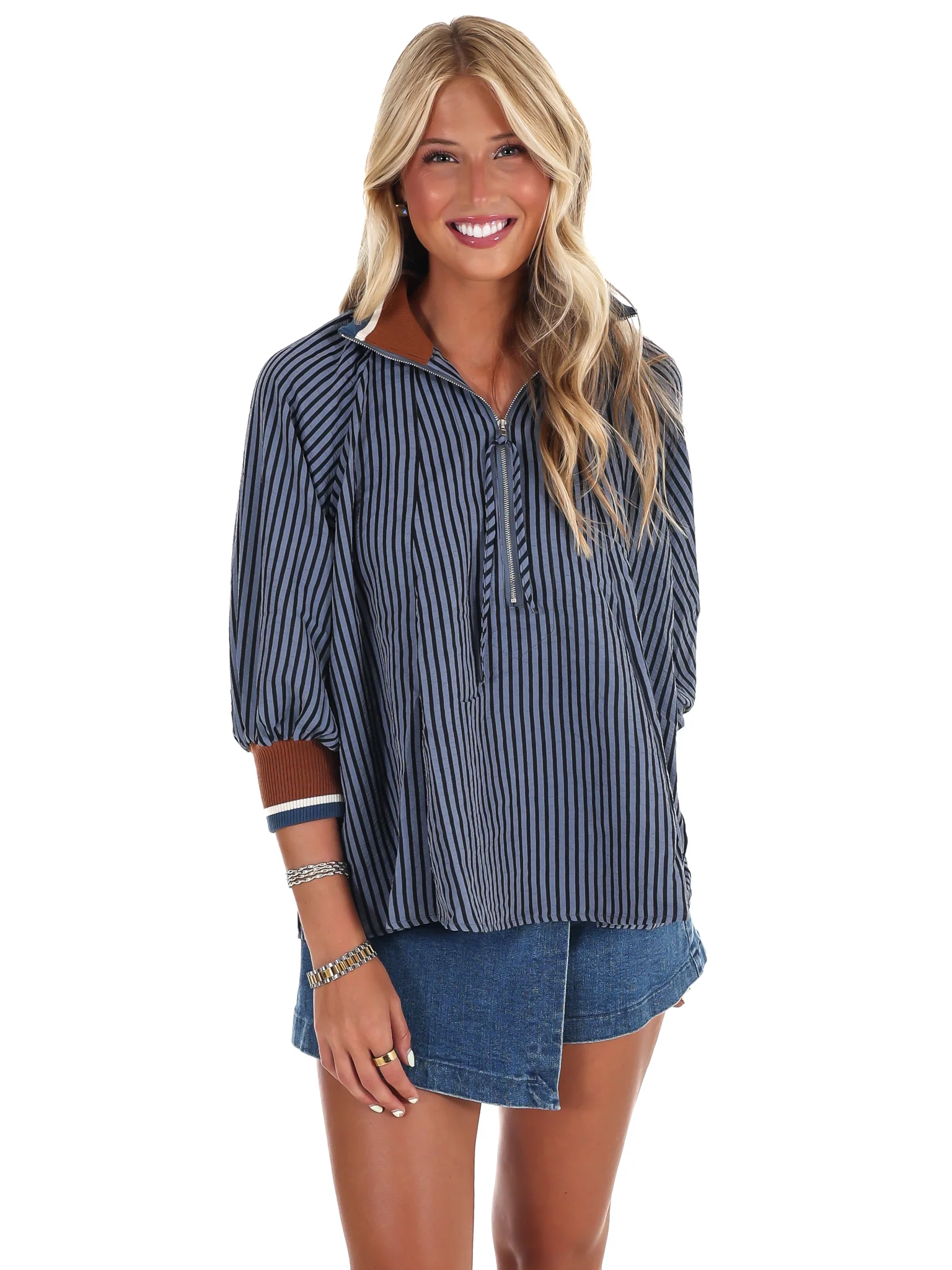 Weekend Stroll Stripe Half Zip Top - Image 8