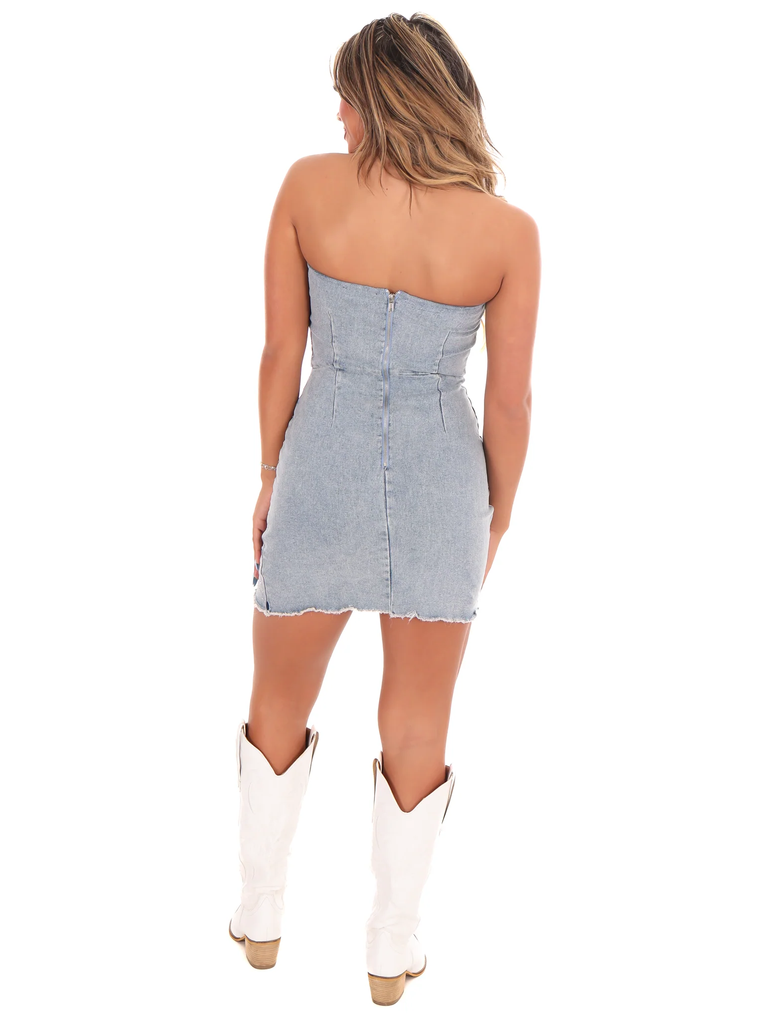 Well Rehearsed Rhinestone Denim Mini Dress - Image 7