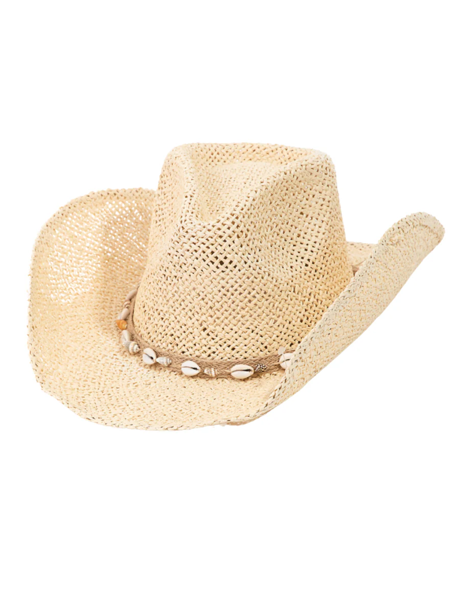 Western Straw Weave Cowrie Shell Rope Strap Cowboy Hat