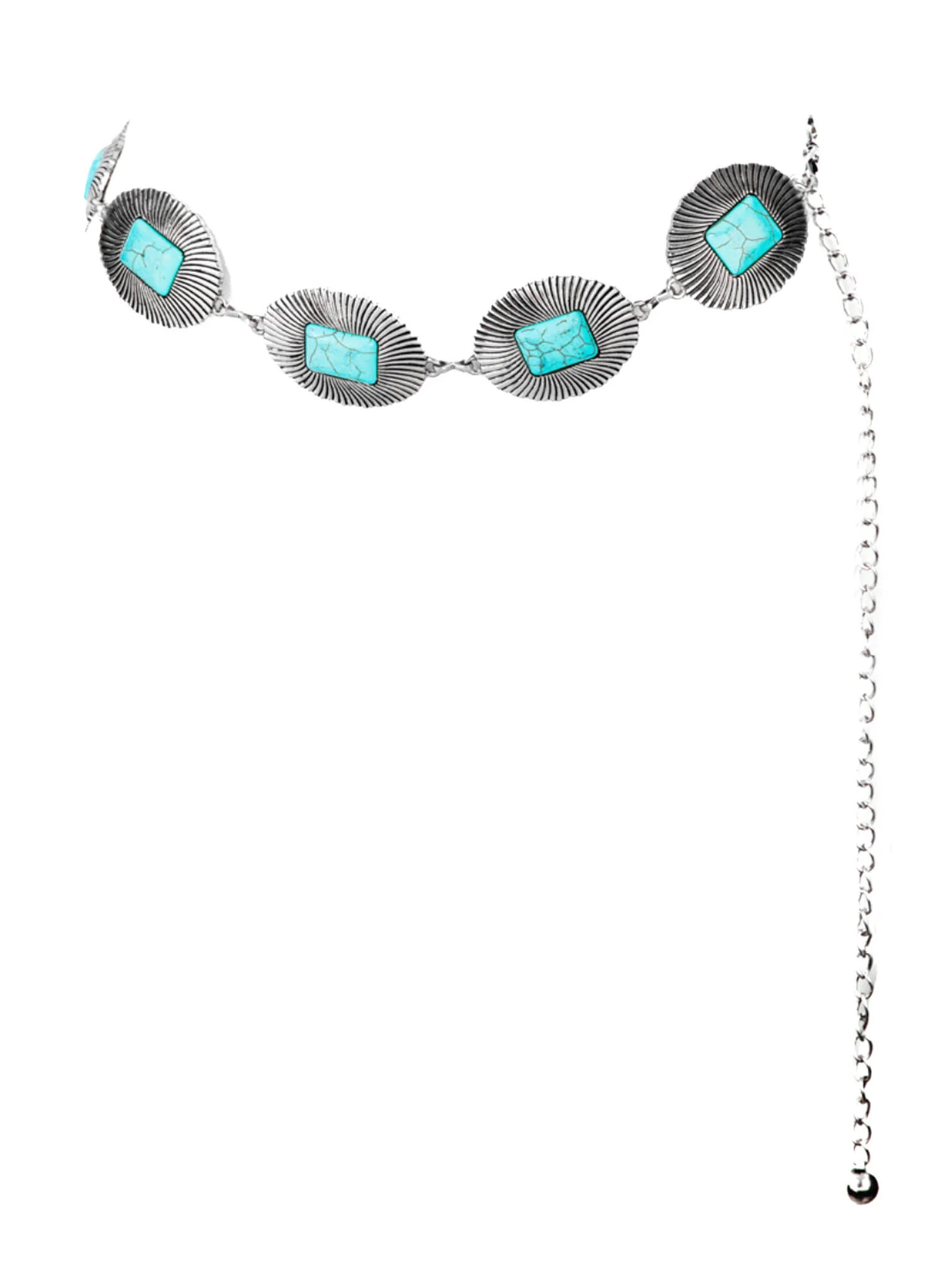 Western Turquoise Concho Oval Disc Chain Belt - Image 2