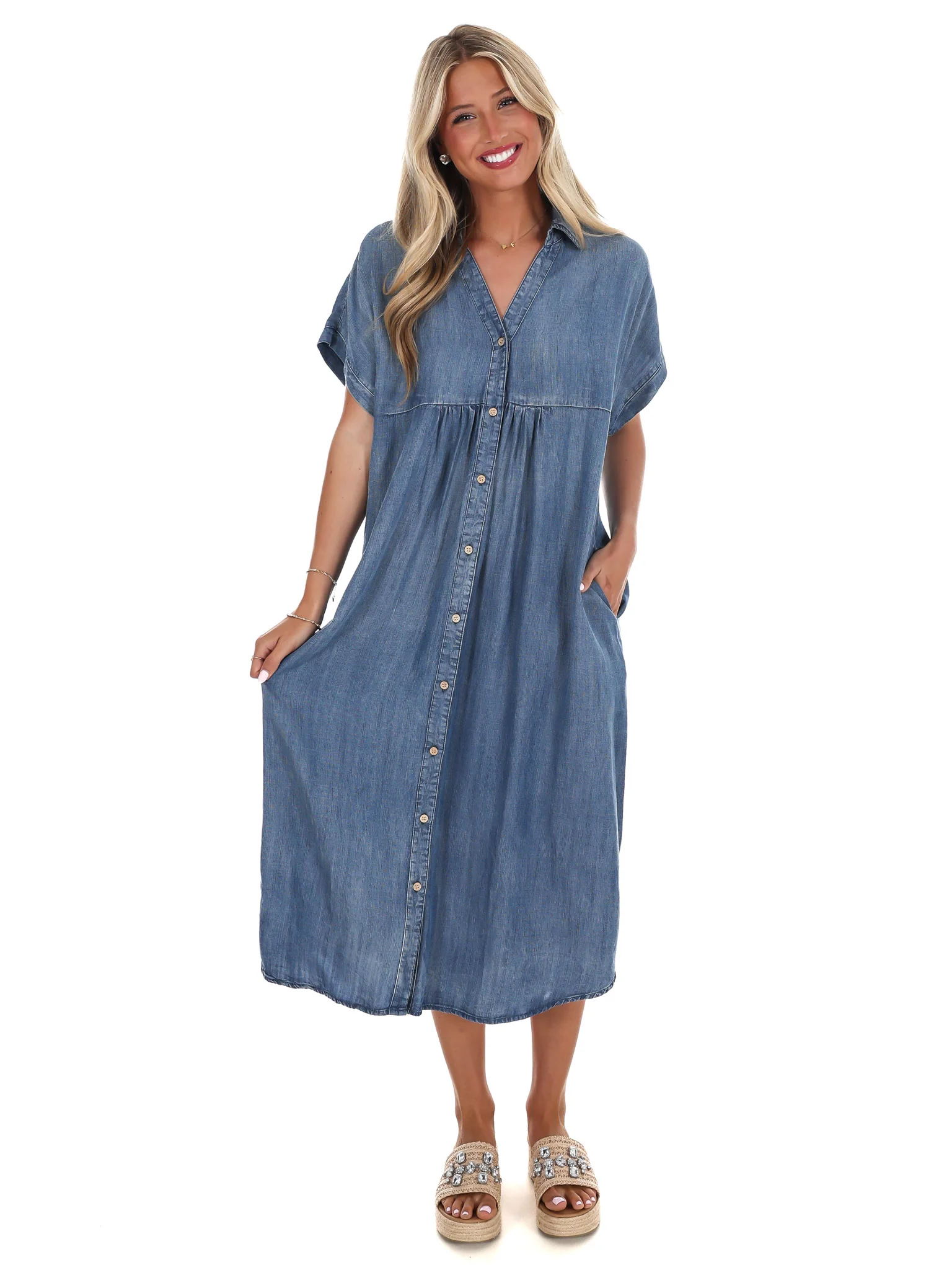 Where We Left Off Denim Midi Dress