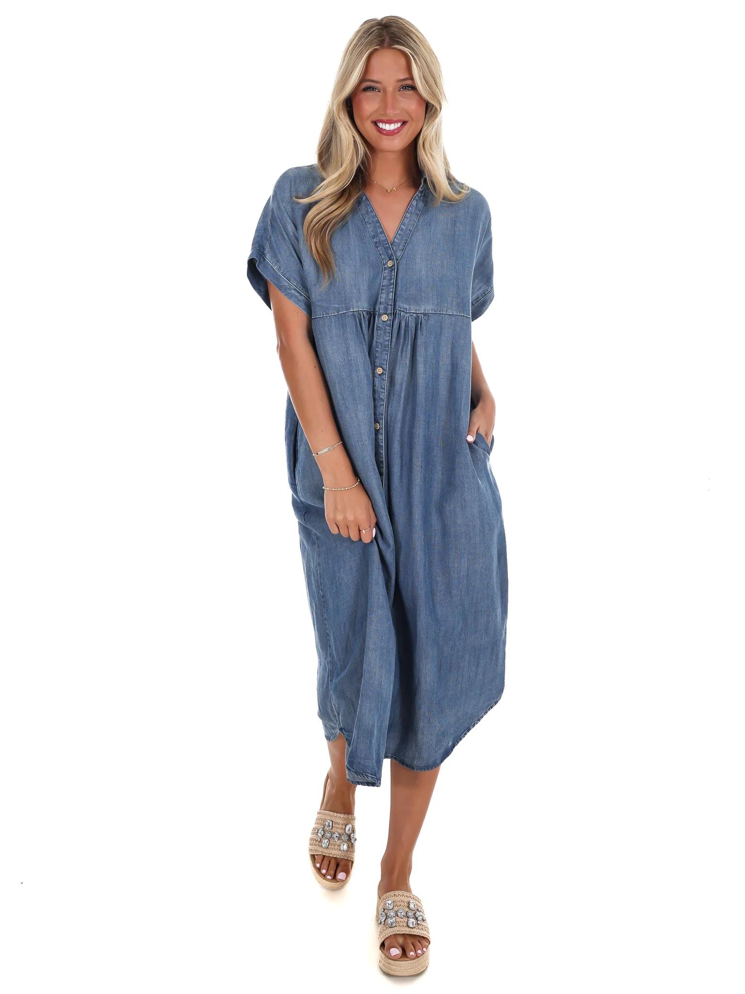 Where We Left Off Denim Midi Dress - Image 3