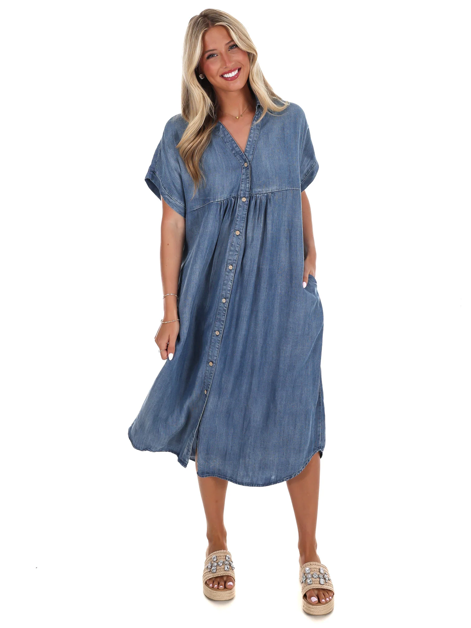 Where We Left Off Denim Midi Dress - Image 4