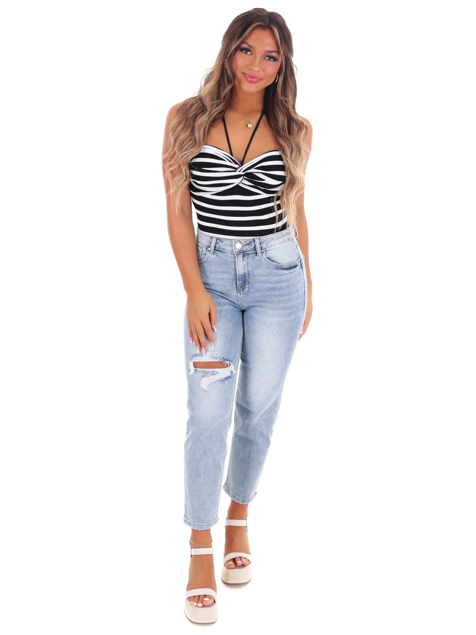 Who You Love Stripe Halter Neck Top - Image 11