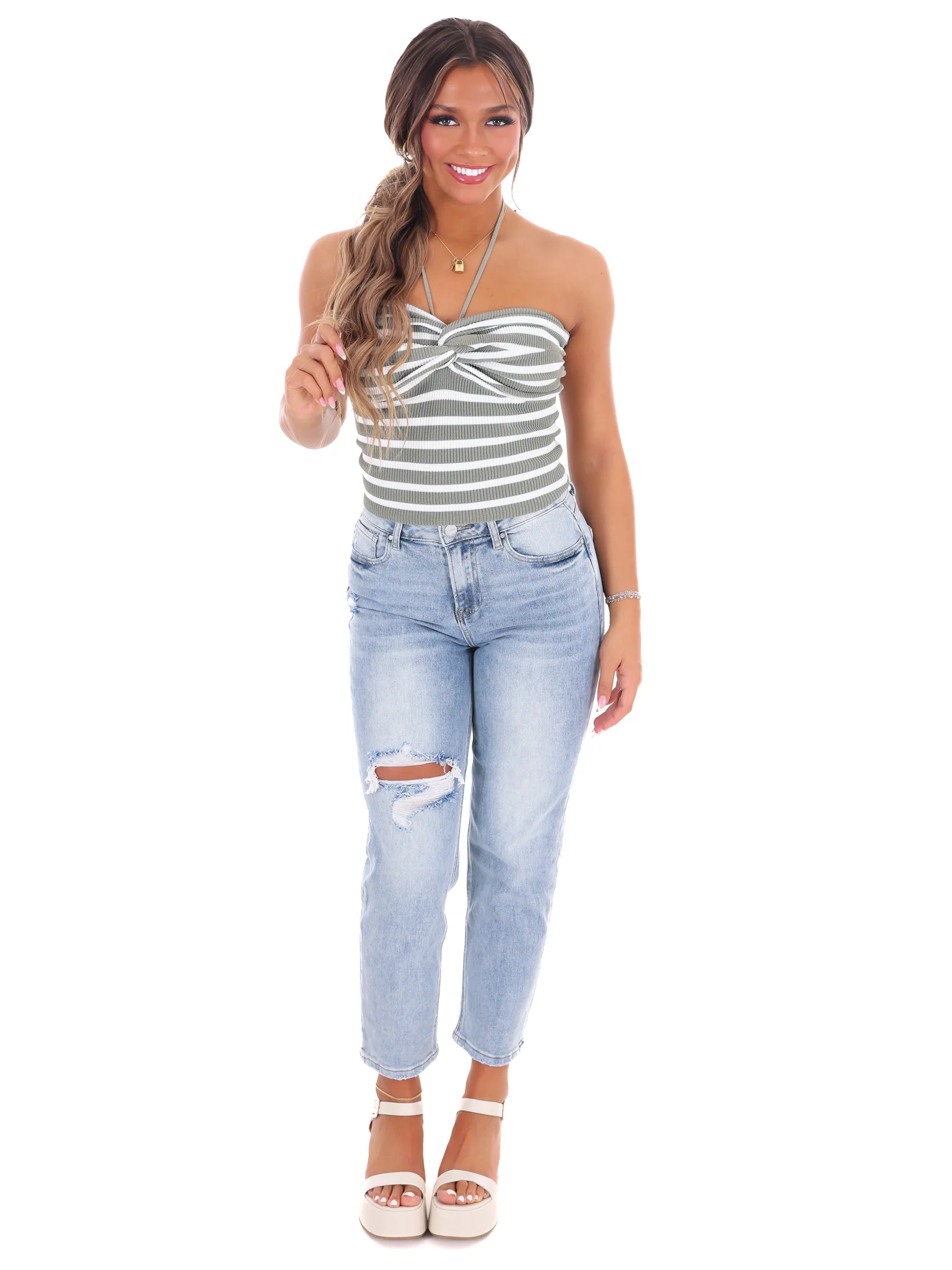 Who You Love Stripe Halter Neck Top - Image 2