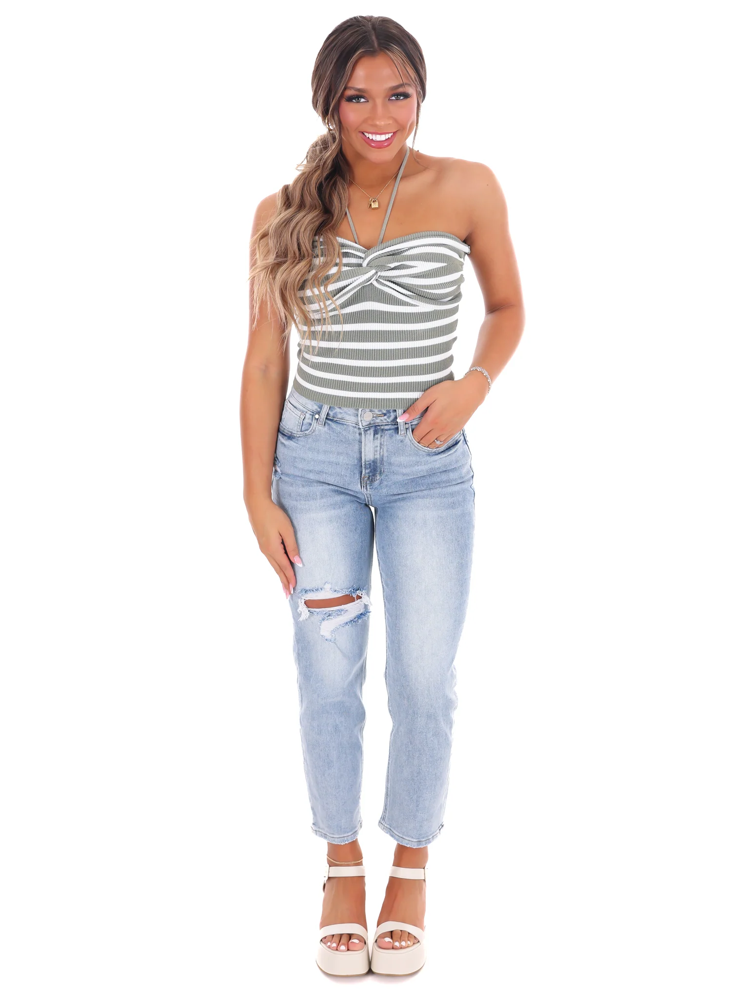Who You Love Stripe Halter Neck Top - Image 4