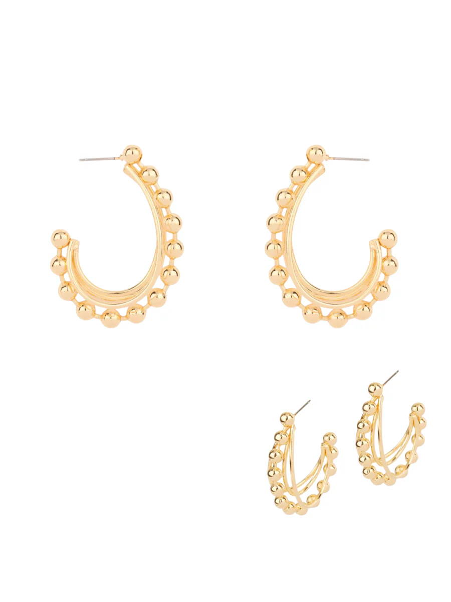 Wired Chain Ball Open Hoop Earrings