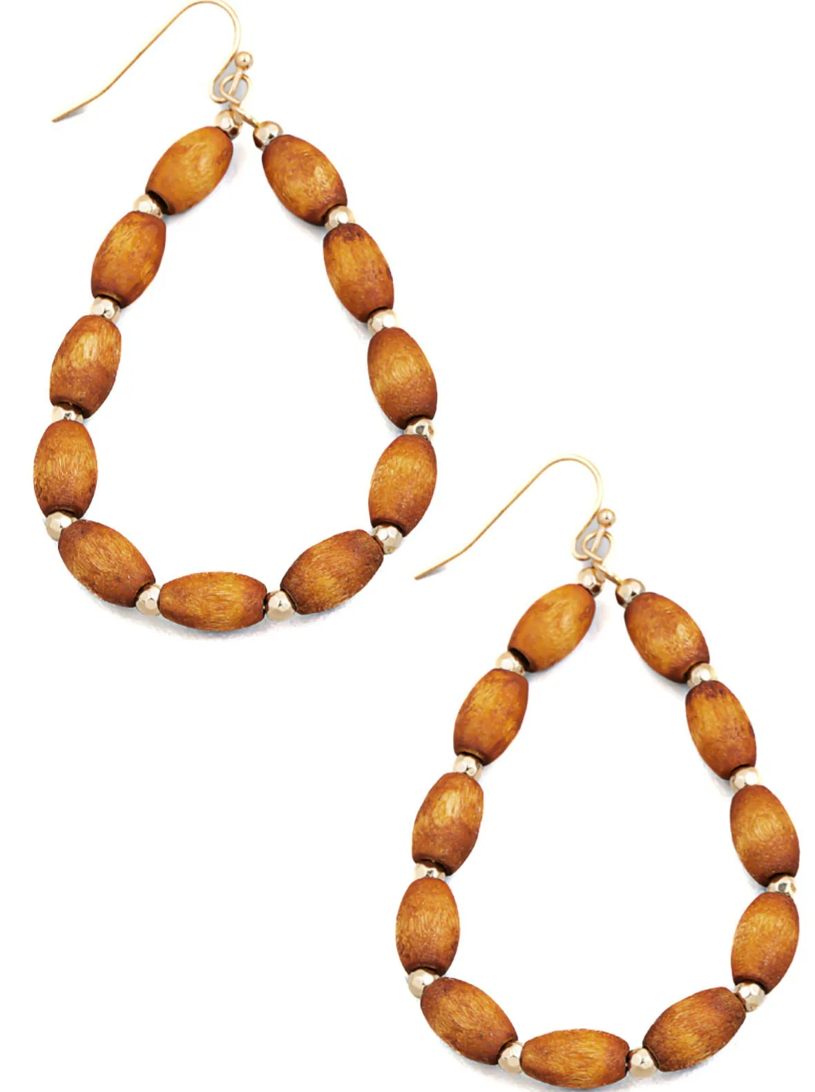 Wooden Bead Teardrop Cutout Earrings - Image 2