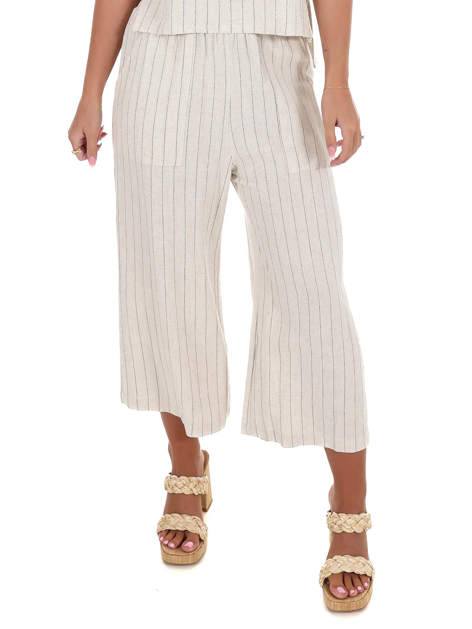 World of Possibilities Pinstripe Linen Cropped Pants
