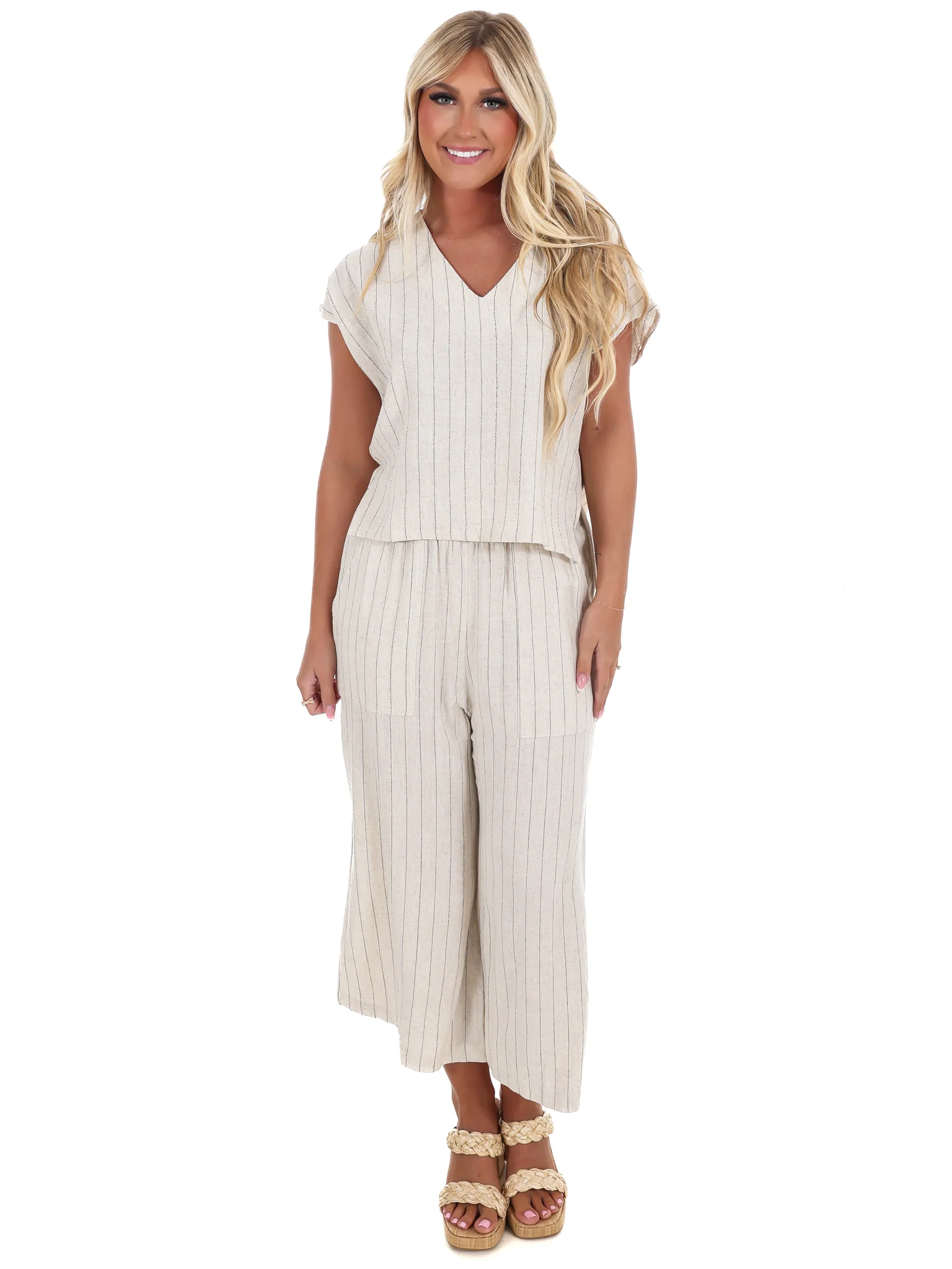 World of Possibilities Pinstripe Linen Top - Image 4