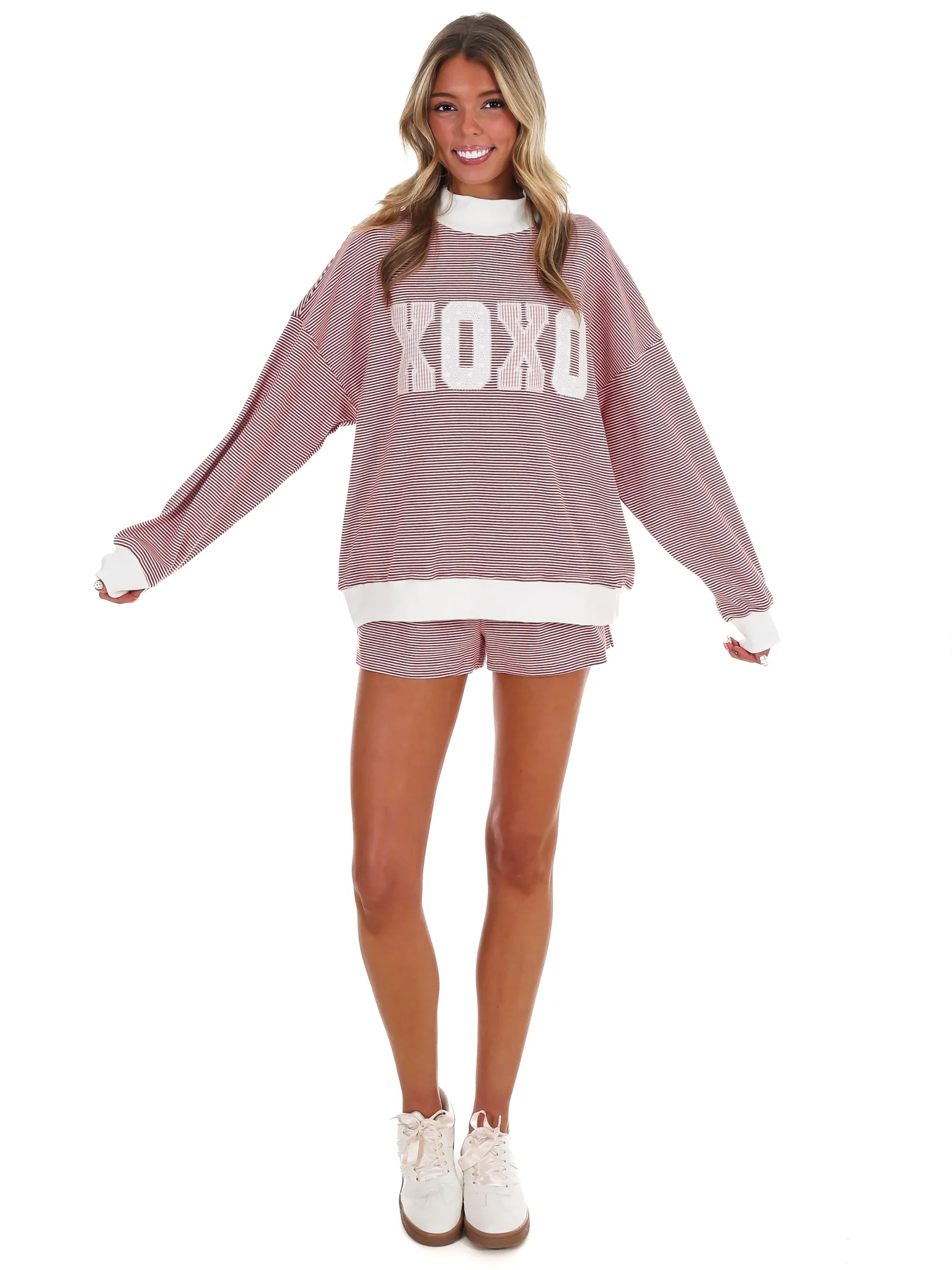 XOXO Stripe Mock Neck Sweatshirt - Image 2