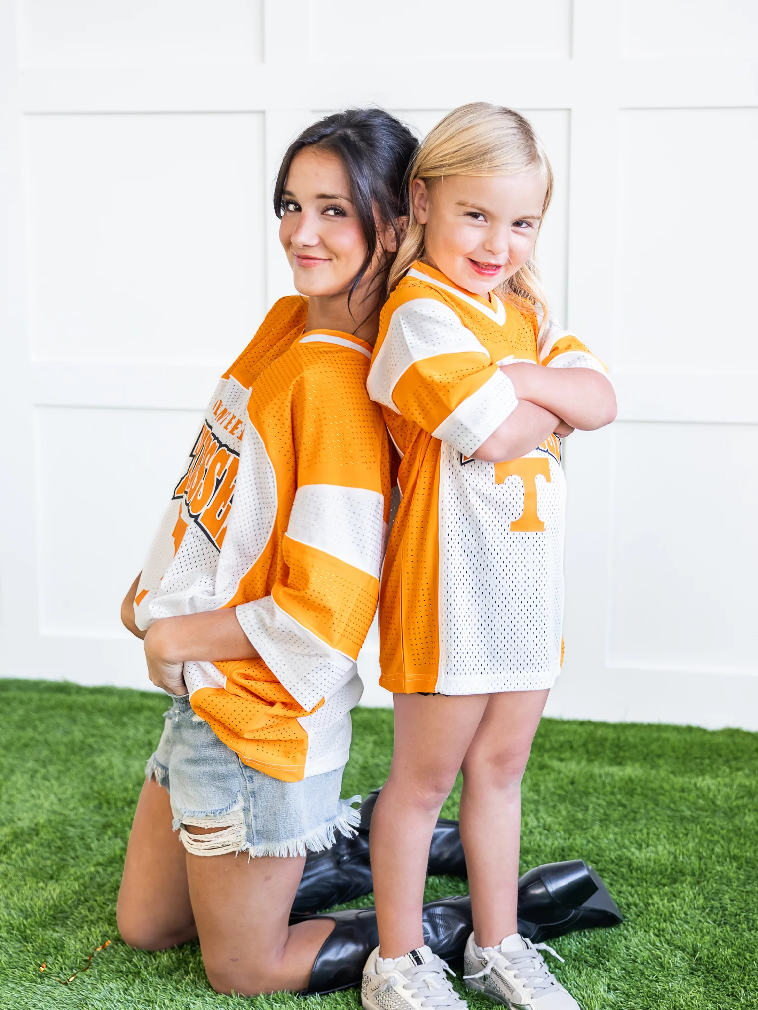 Youth Rhinestone Overlay V-Neck Football Jersey Dress - Image 2