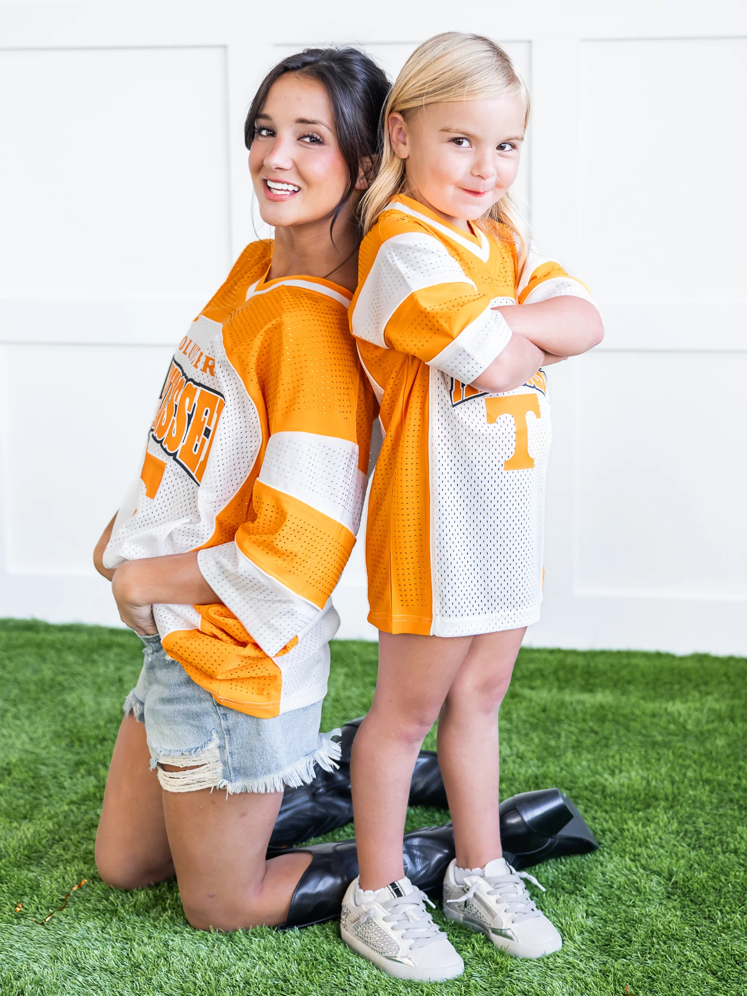 Youth Rhinestone Overlay V-Neck Football Jersey Dress - Image 8