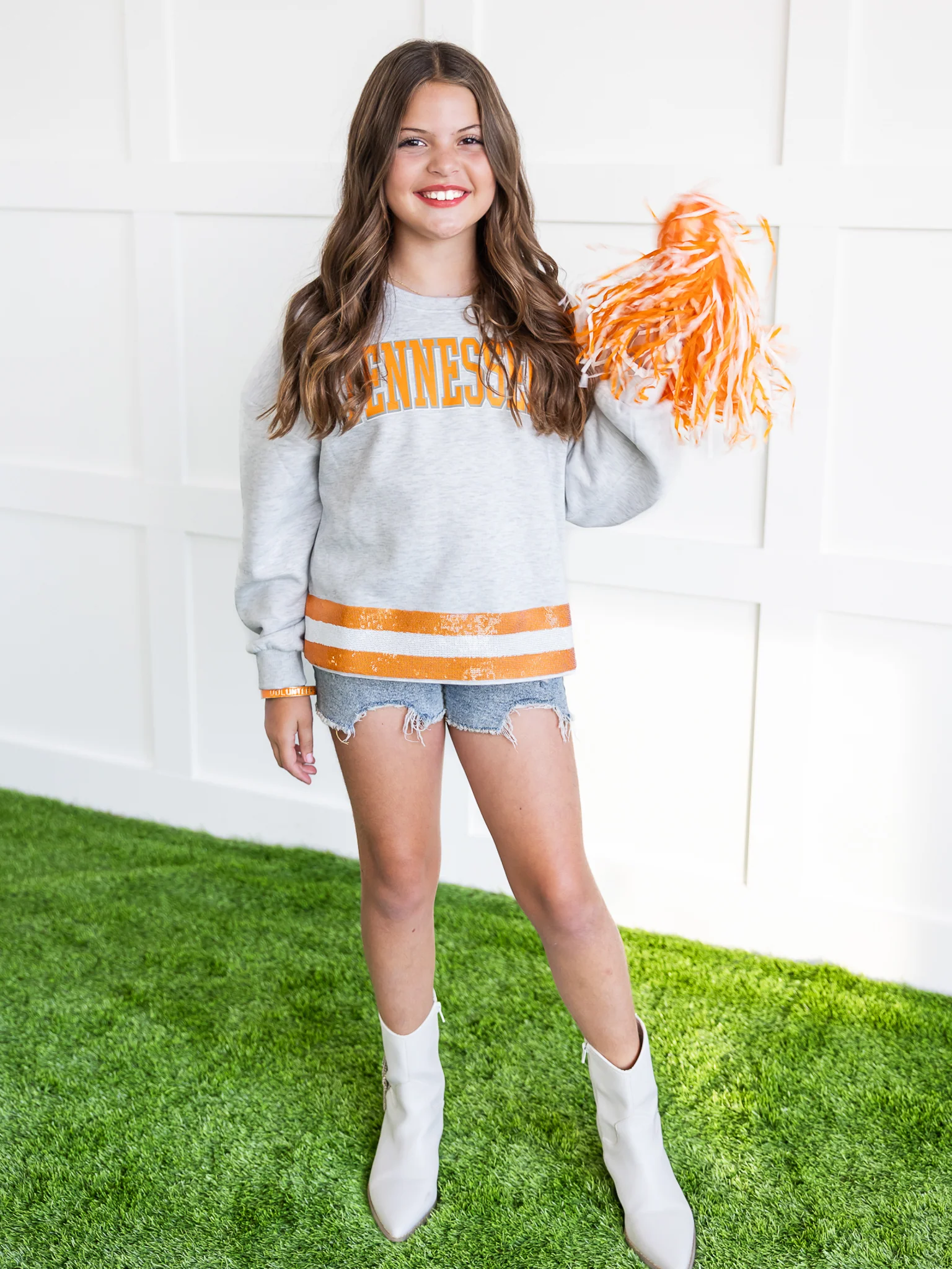 Youth Tennessee Volunteers Pass the Shine Sequin Crop Sweatshirt - Image 4