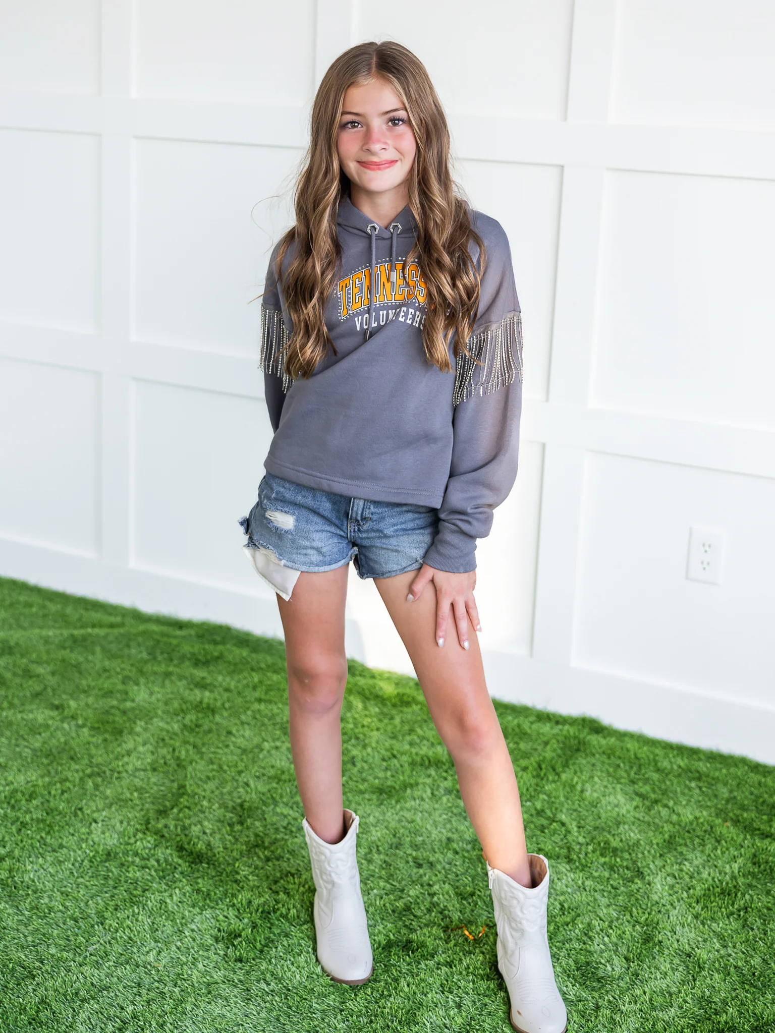 Youth Tennessee Volunteers Rhinestone Fringe Hoodie - Image 5