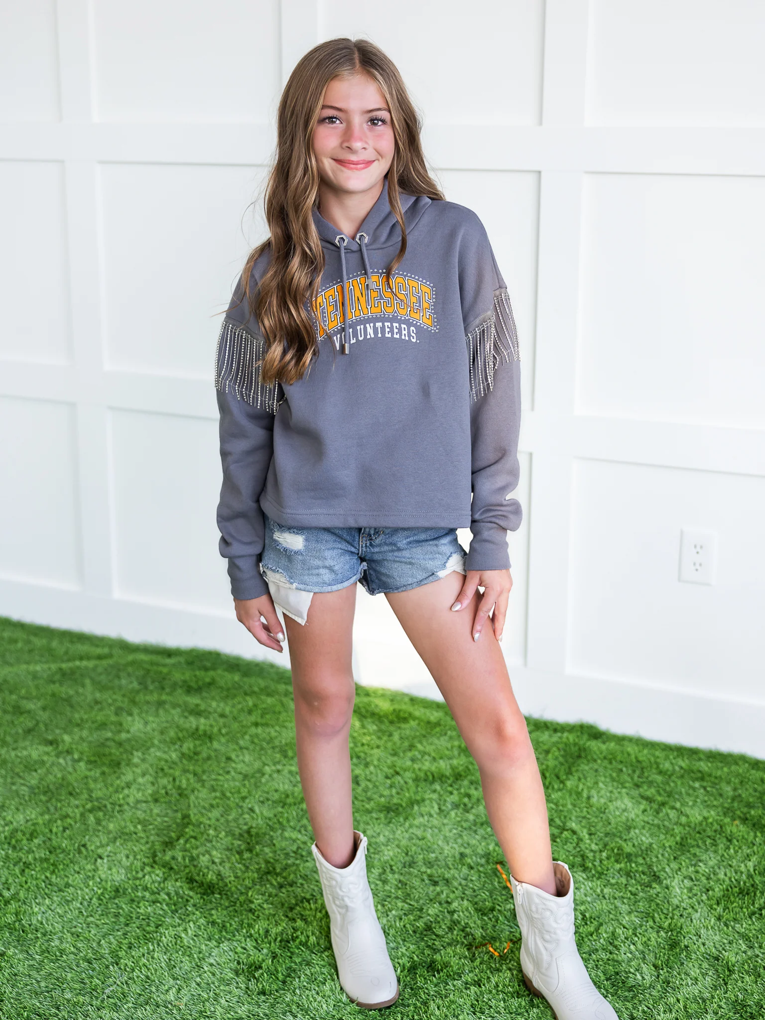 Youth Tennessee Volunteers Rhinestone Fringe Hoodie - Image 7
