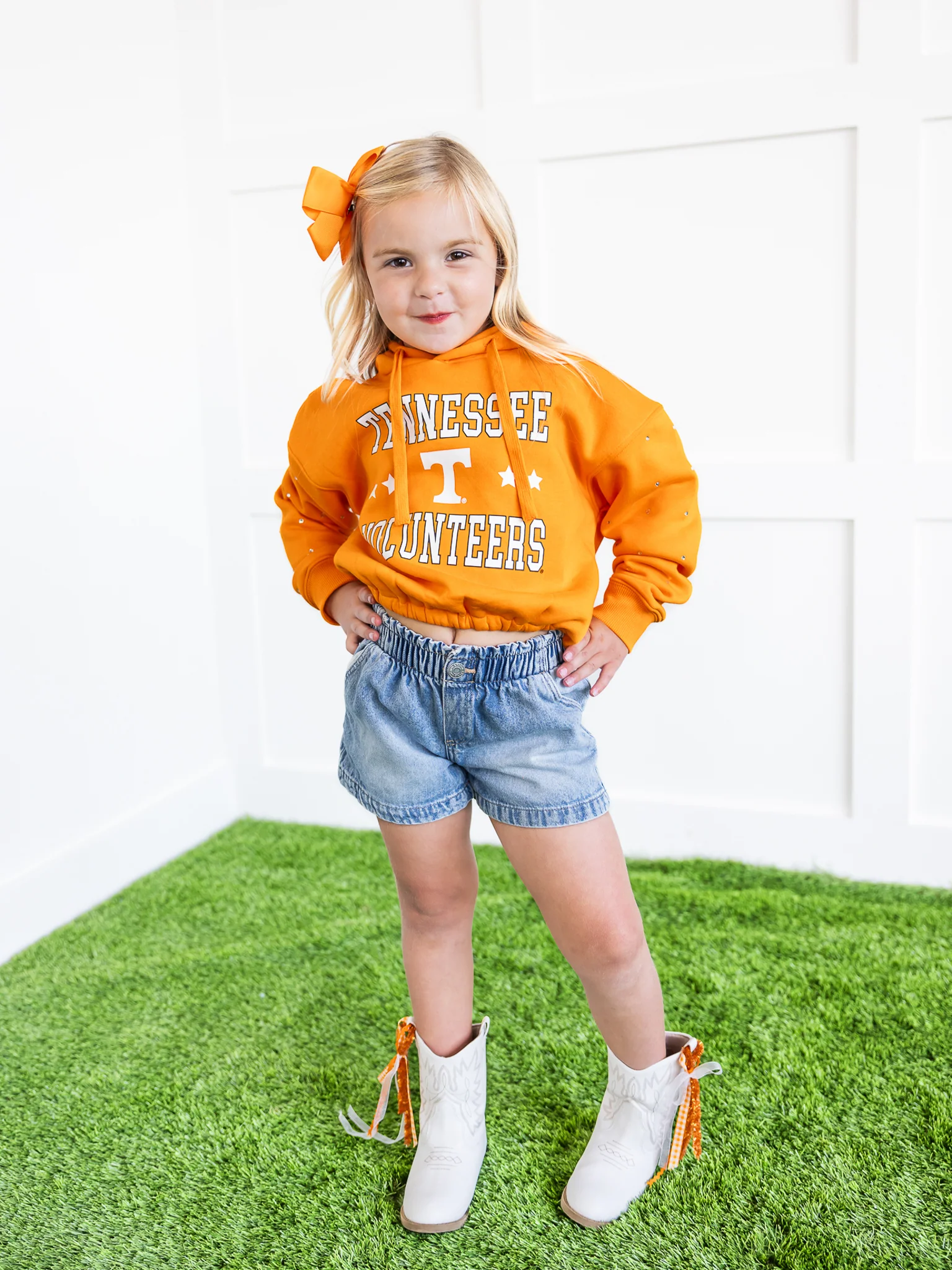 Youth Tennessee Volunteers Rhinestone Sleeve Waistband Hoodie - Image 10