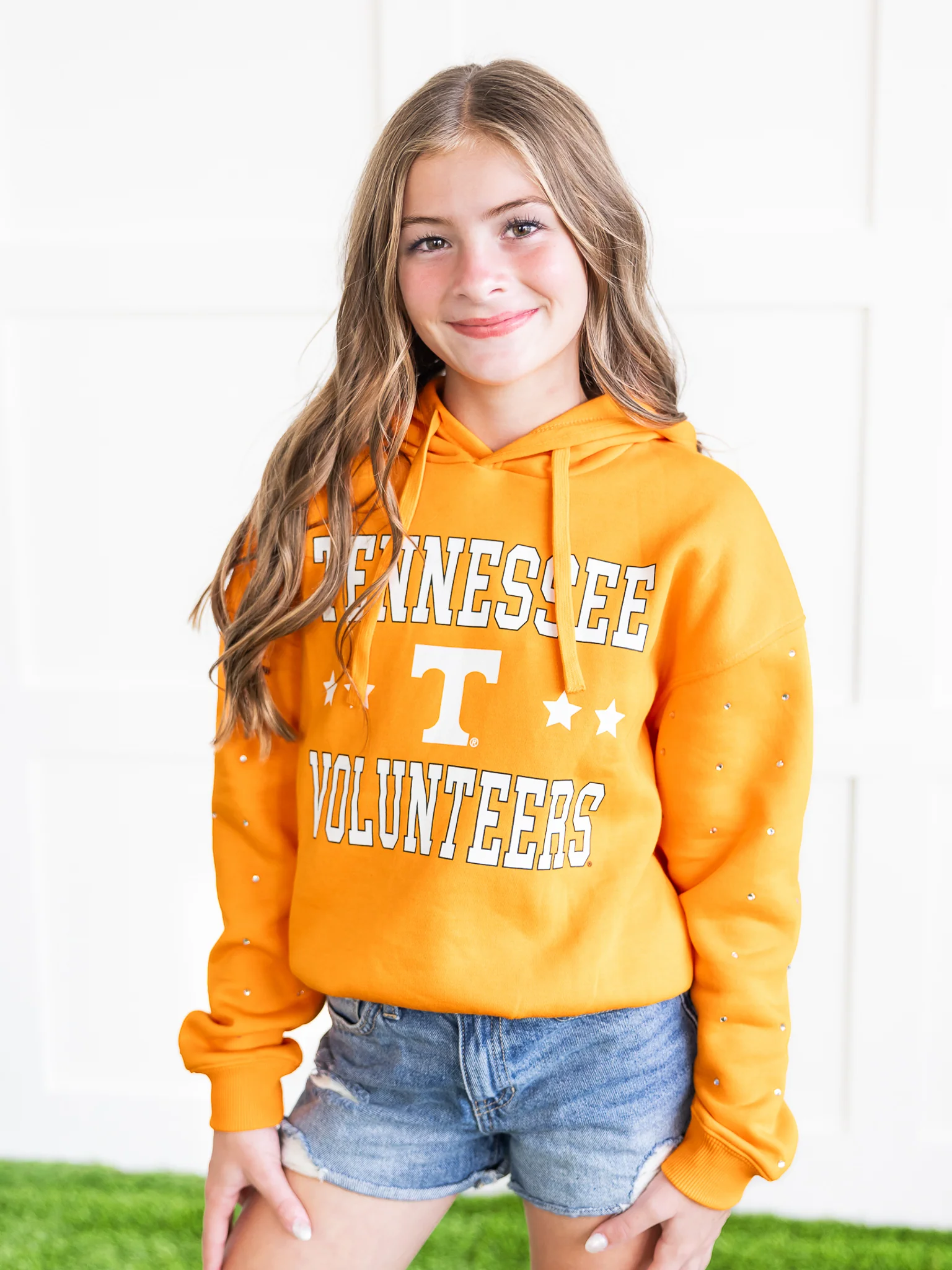 Youth Tennessee Volunteers Rhinestone Sleeve Waistband Hoodie - Image 6