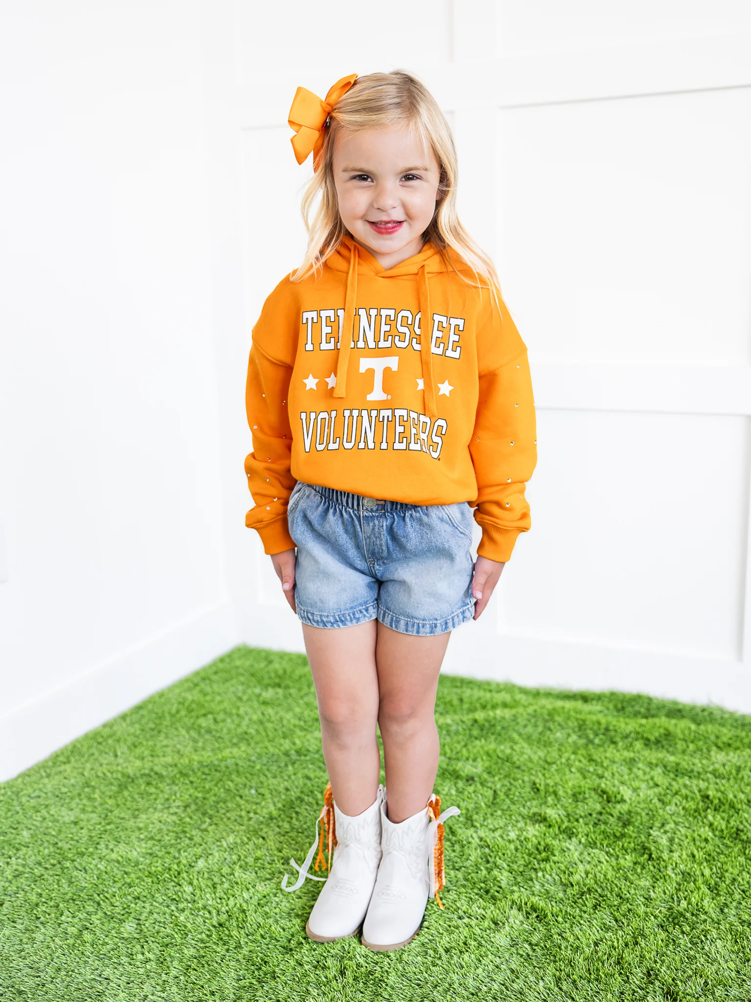 Youth Tennessee Volunteers Rhinestone Sleeve Waistband Hoodie - Image 8