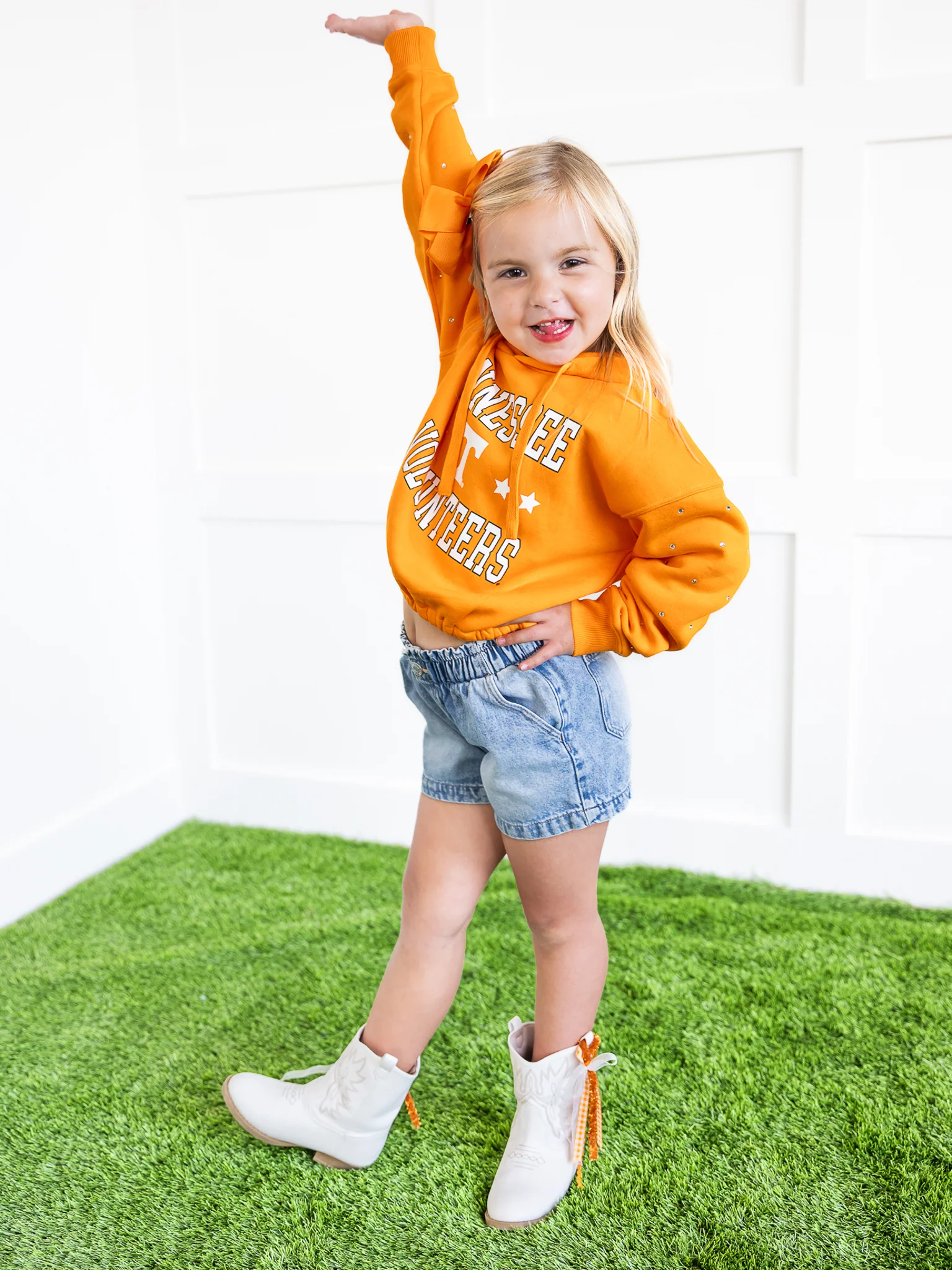 Youth Tennessee Volunteers Rhinestone Sleeve Waistband Hoodie - Image 9