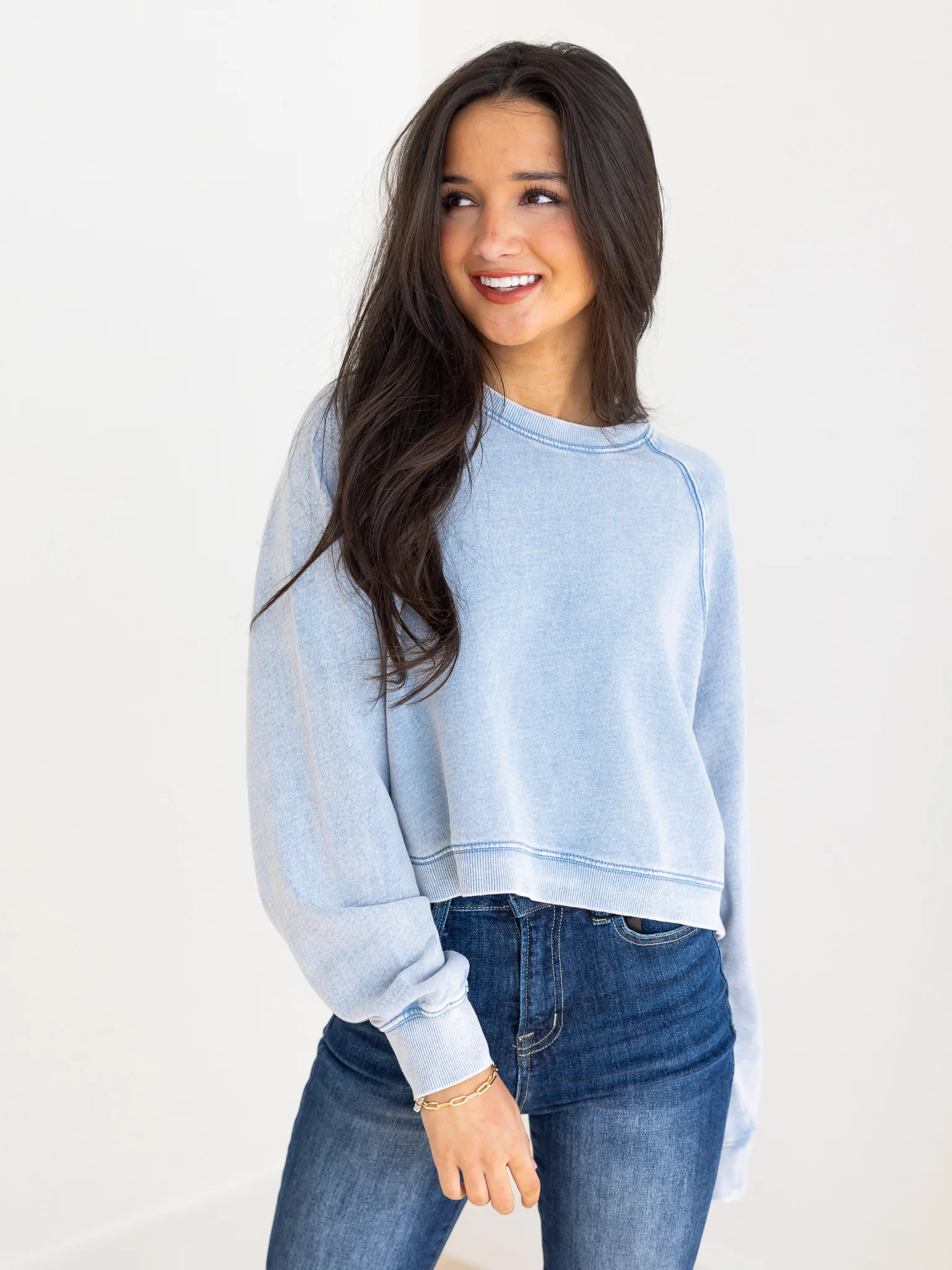 Z Supply Crop Out Knit Denim Sweatshirt - Image 8